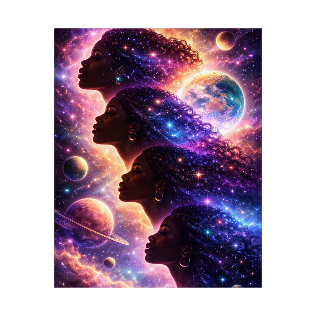 Afrocentric Cosmic Sisters Poster — Black Woman Space Art Print Printify
