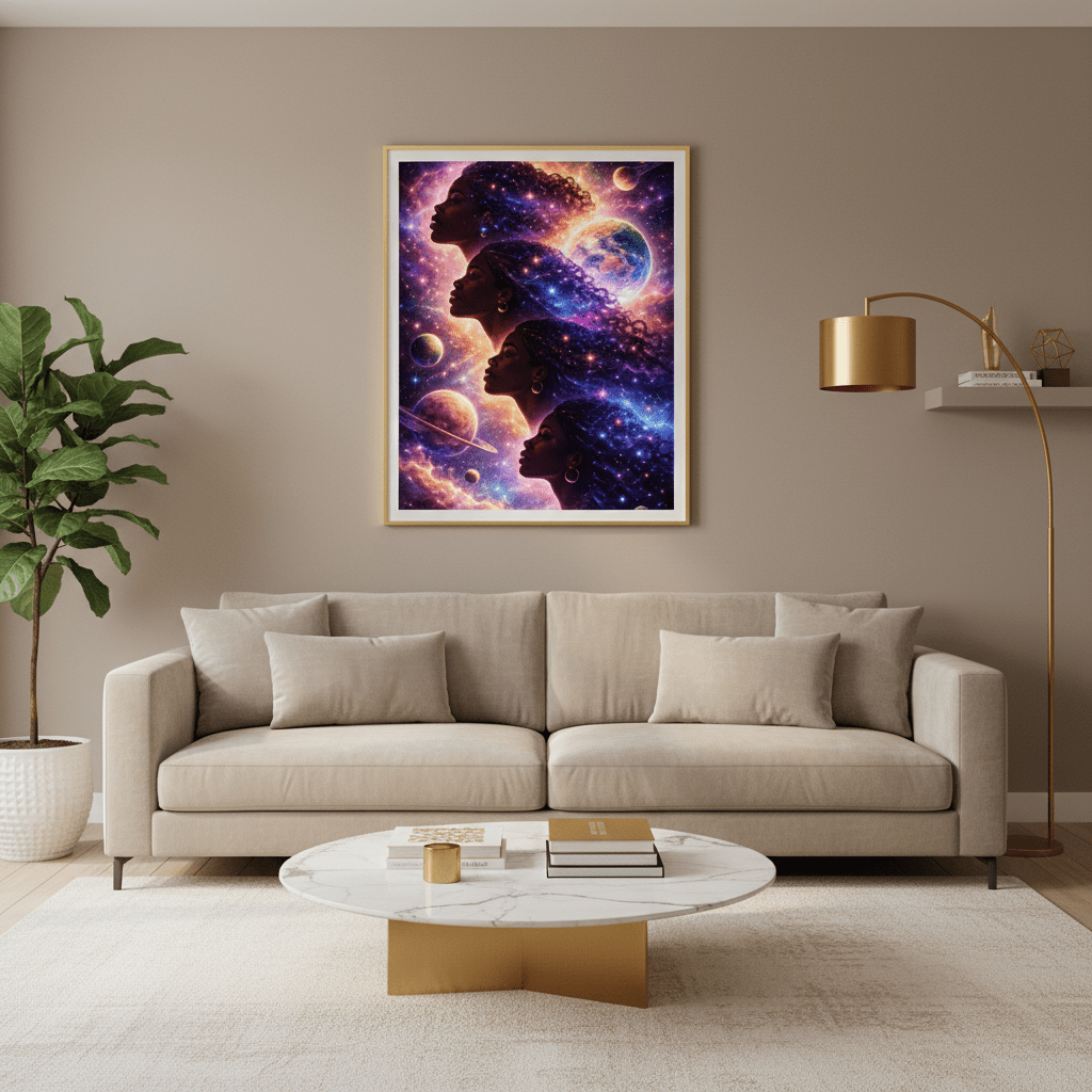 Cosmic Afro Poster Modern Living Room Lifestyle