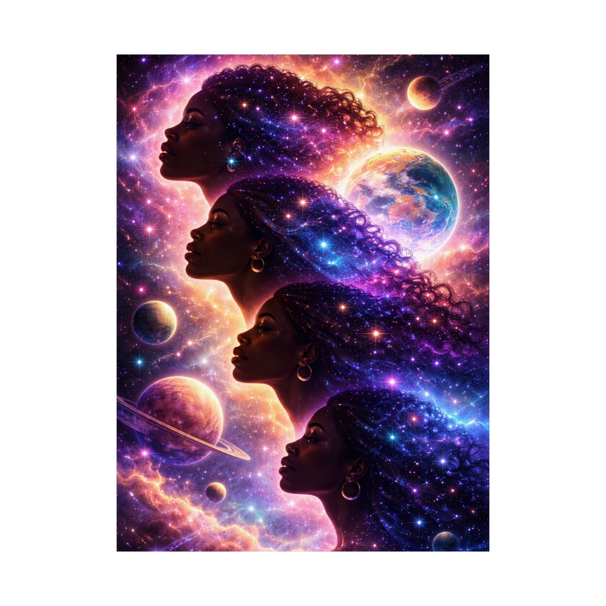 Afrocentric Cosmic Sisters Poster — Black Woman Space Art Print Printify