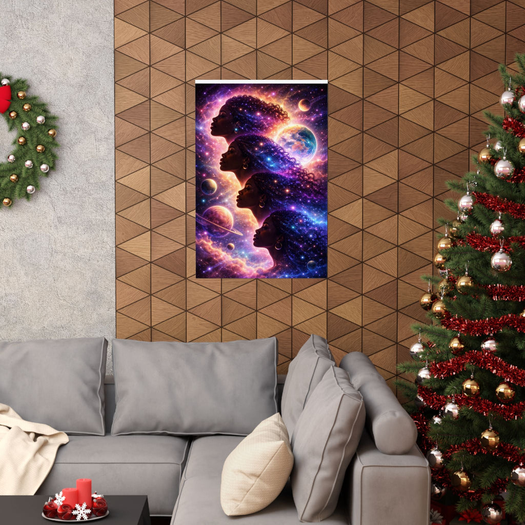 Afrocentric Cosmic Sisters Poster — Black Woman Space Art Print Printify