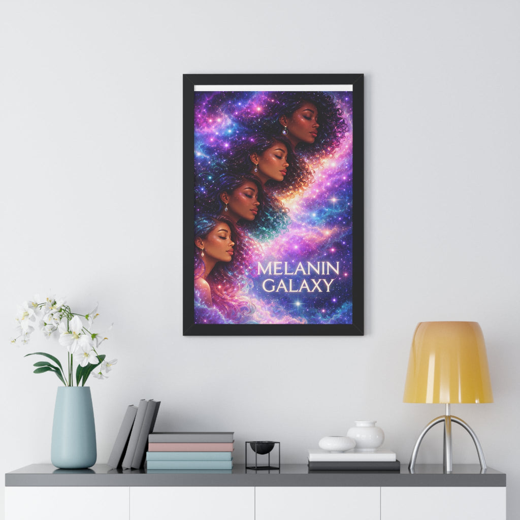 Afrocentric Melanin Galaxy Framed Poster — Cosmic Black Woman Wall Art Decor Printify