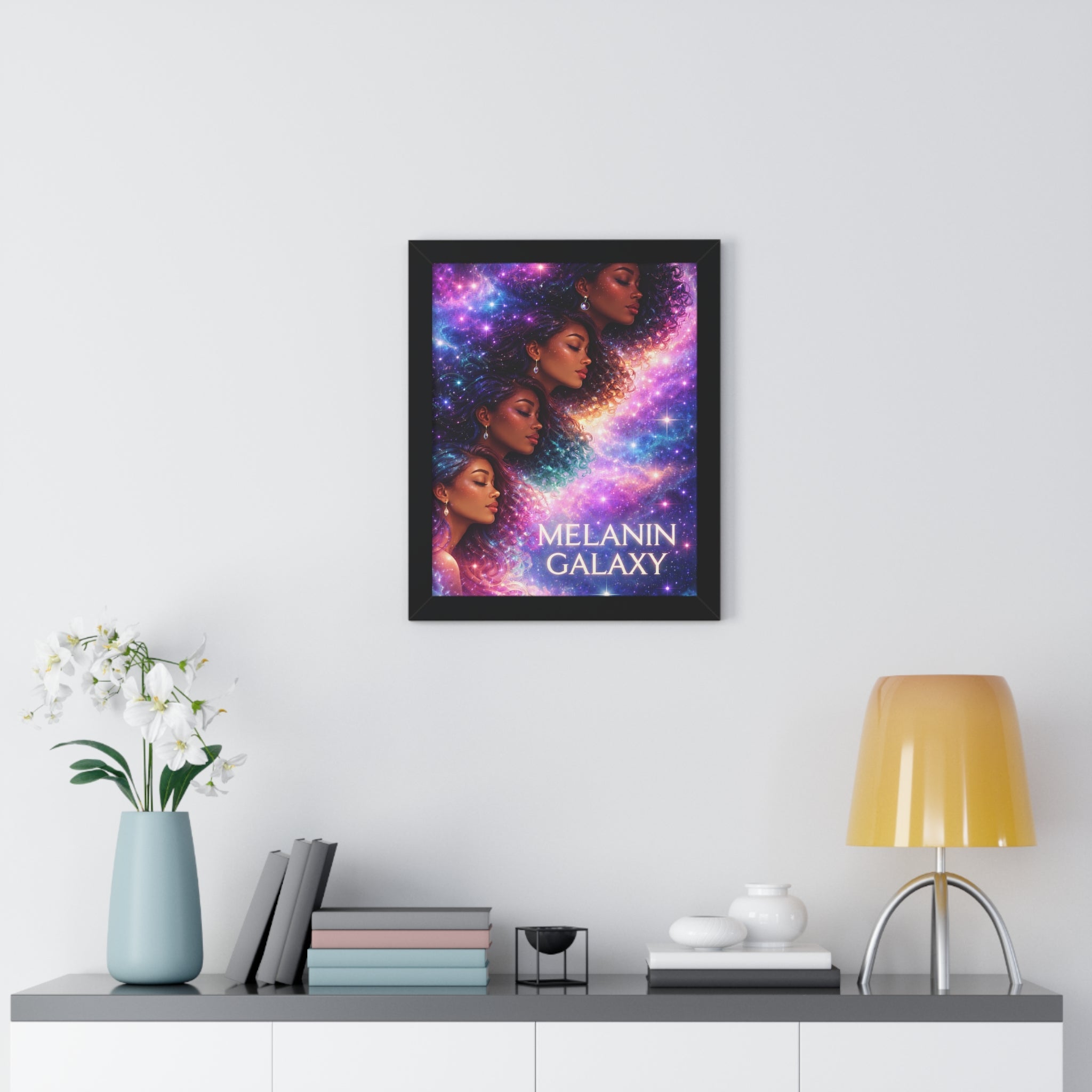 Afrocentric Melanin Galaxy Framed Poster — Cosmic Black Woman Wall Art Decor Printify