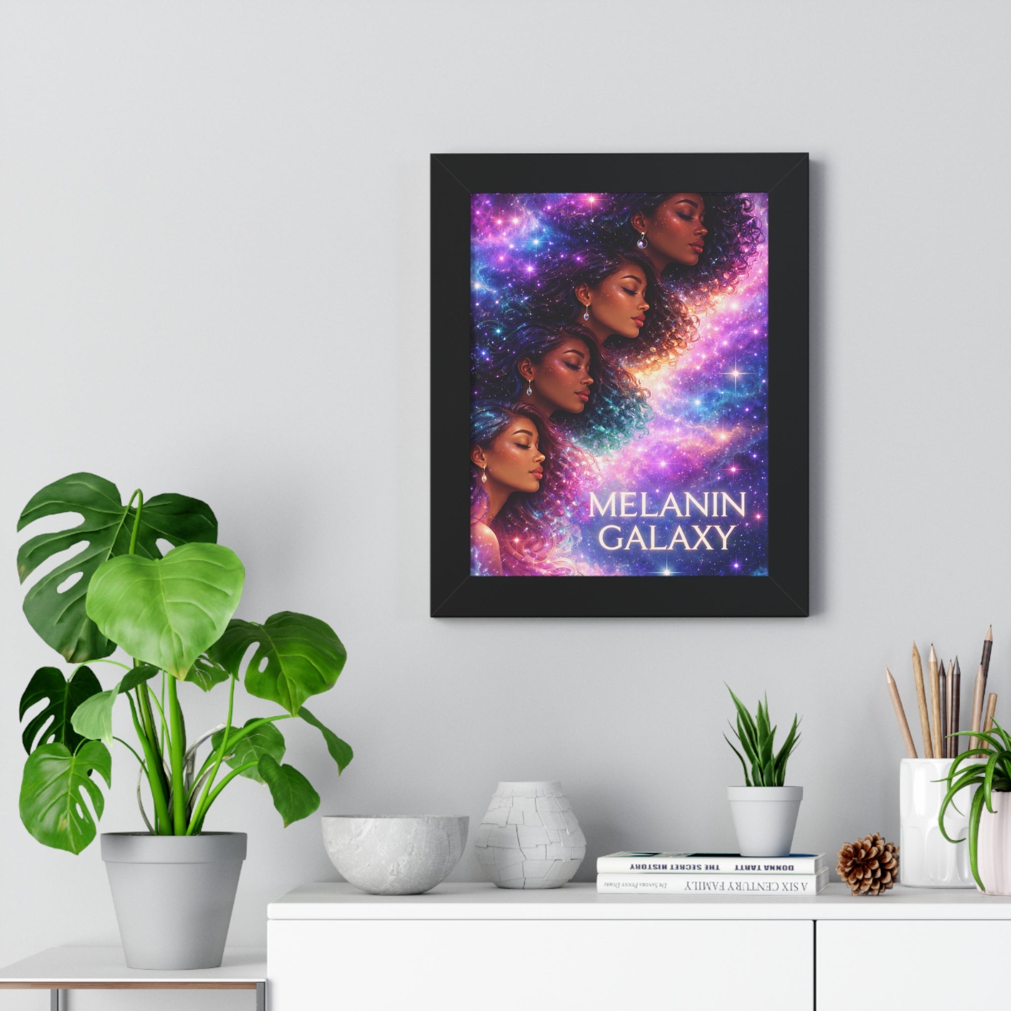 Afrocentric Melanin Galaxy Framed Poster — Cosmic Black Woman Wall Art Decor Printify