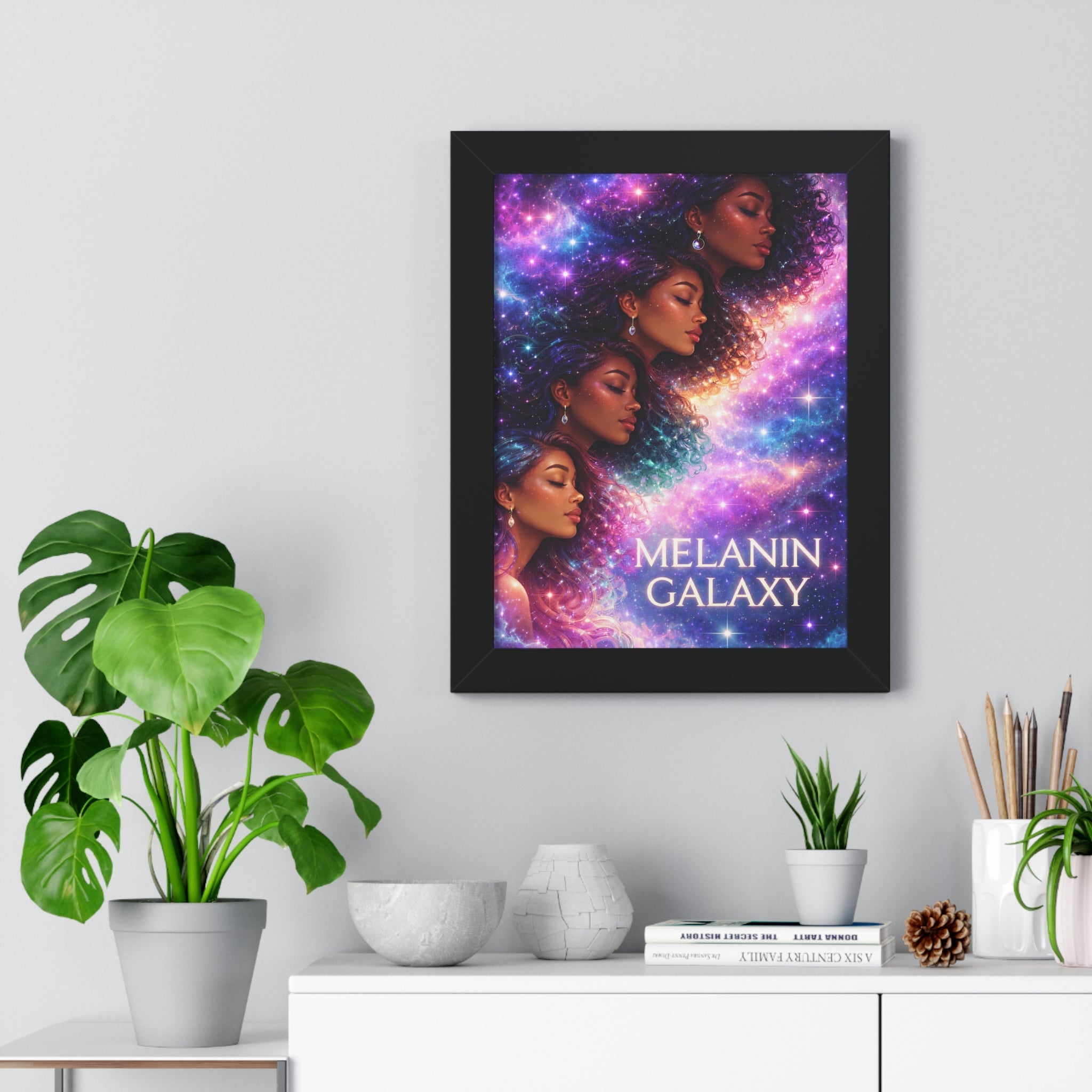 Afrocentric Melanin Galaxy Framed Poster — Cosmic Black Woman Wall Art Decor Printify