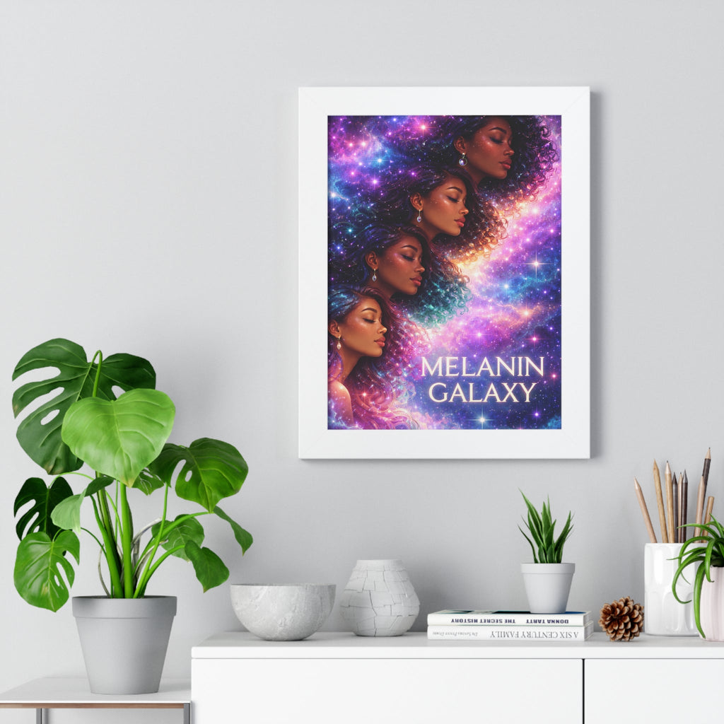 Afrocentric Melanin Galaxy Framed Poster — Cosmic Black Woman Wall Art Decor Printify