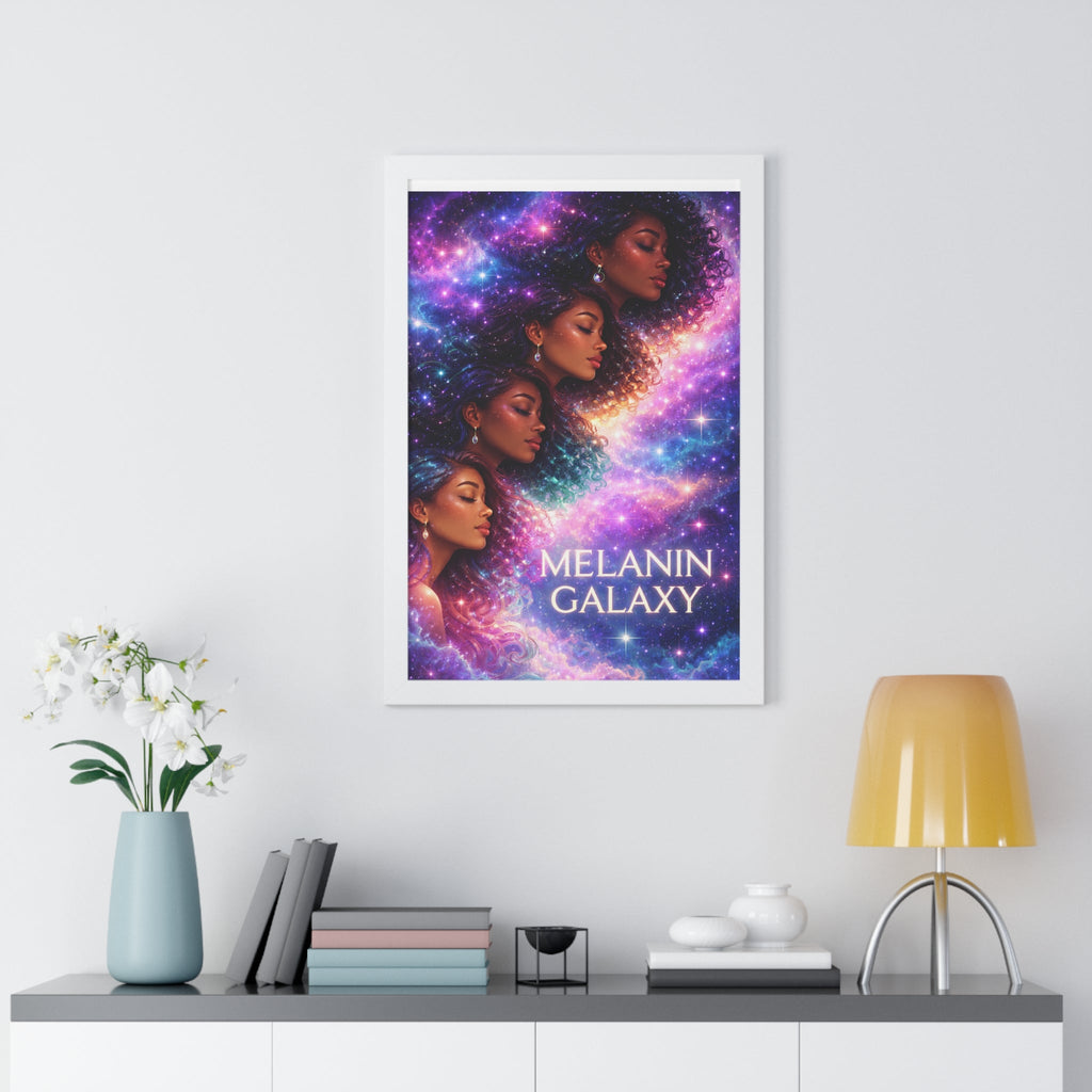 Afrocentric Melanin Galaxy Framed Poster — Cosmic Black Woman Wall Art Decor Printify