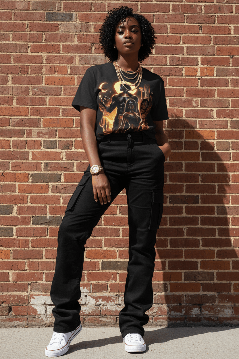 Stacked pants brick wall