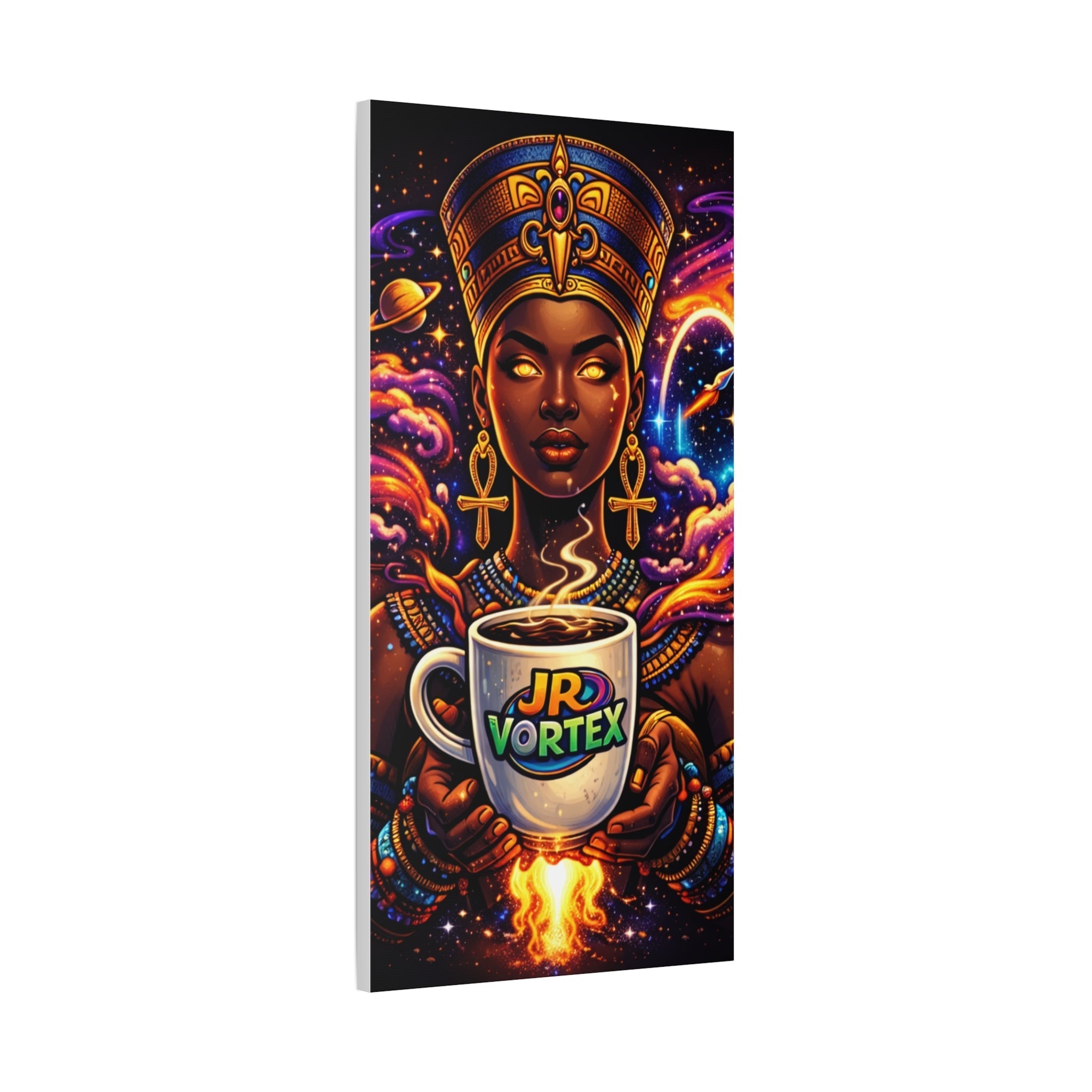 Afro-Futurist Queen Canvas Print — 'JR Vortex' Coffee Cosmic Art Printify