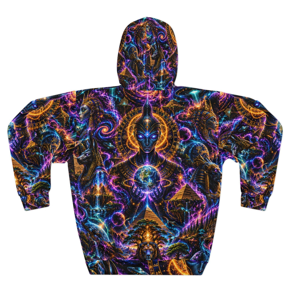 Afrofuturist Cosmic Egyptian AOP Hoodie — Psychedelic Anubis & Queens Pullover