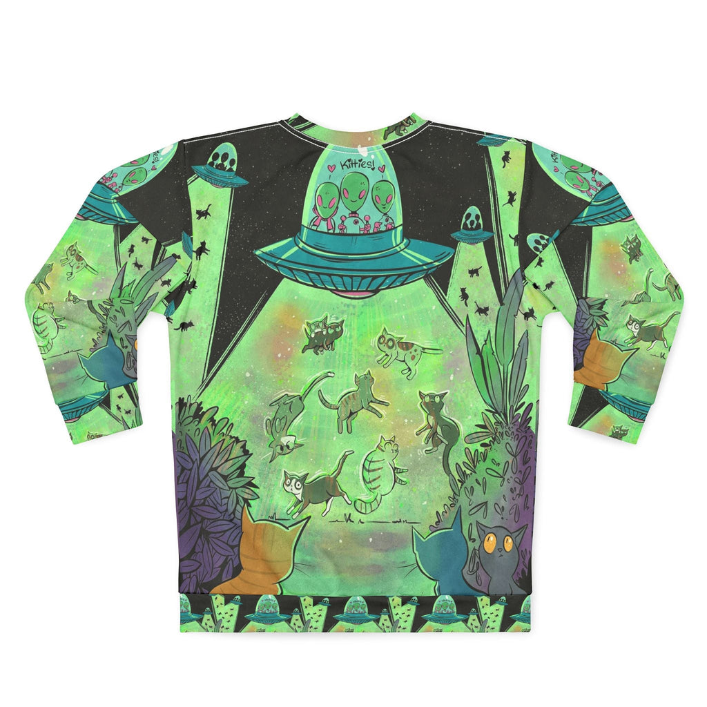 Alien Abduction Cats All-Over Print Sweatshirt | UFO Sci-Fi Crewneck                                          Wear the signal. Limited 👽📡frequency release Printify