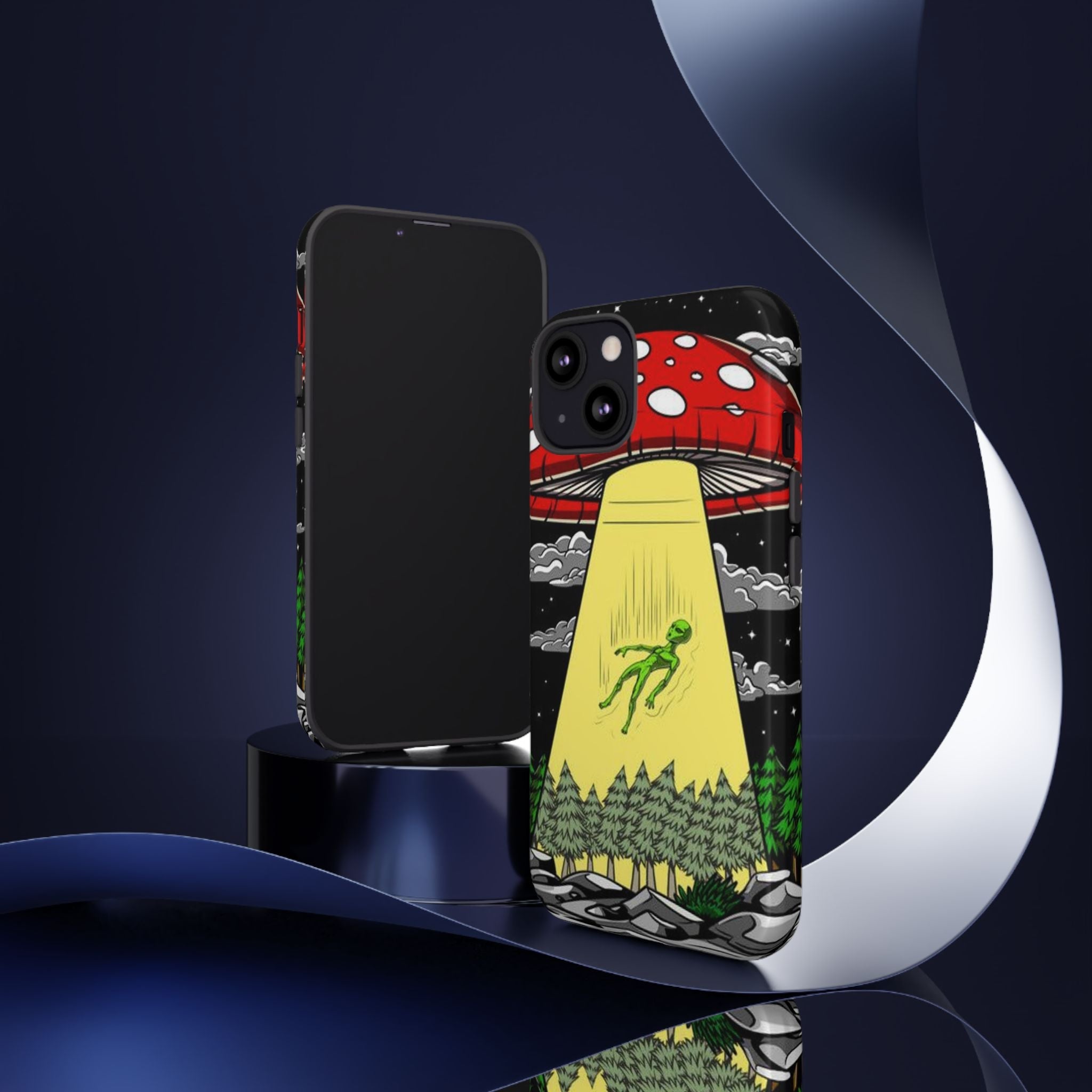 Alien Abduction Phone Case — Retro UFO Mushroom Beam Design Printify