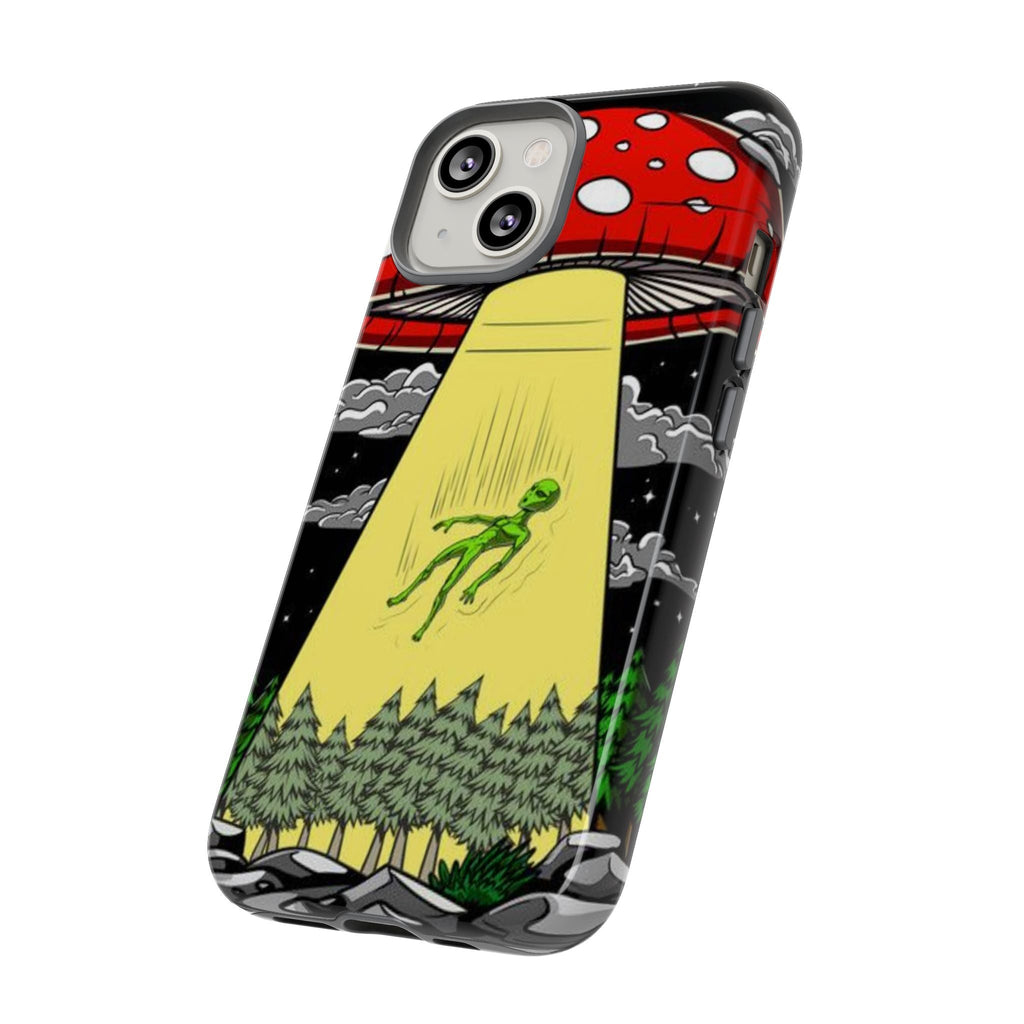 Alien Abduction Phone Case — Retro UFO Mushroom Beam Design Printify