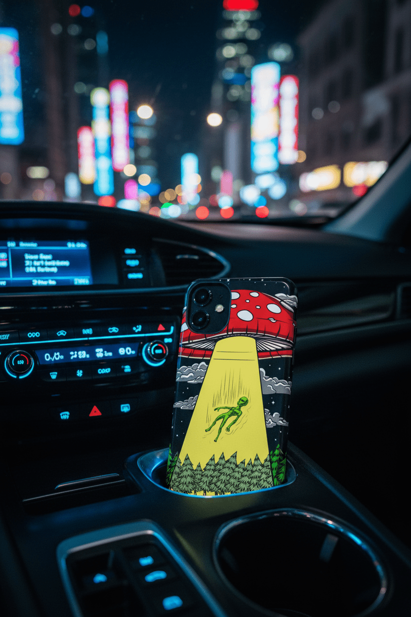 Car cup holder at night