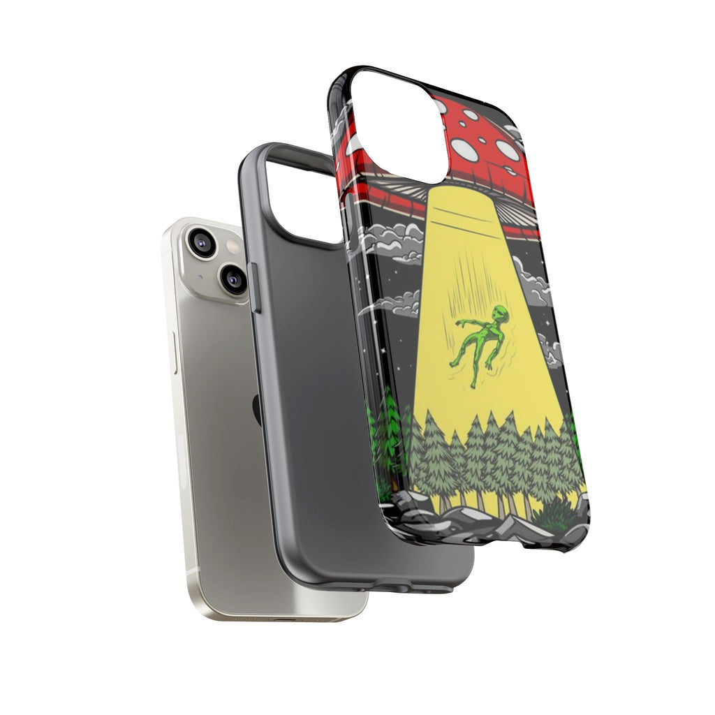 Alien Abduction Phone Case — Retro UFO Mushroom Beam Design Printify