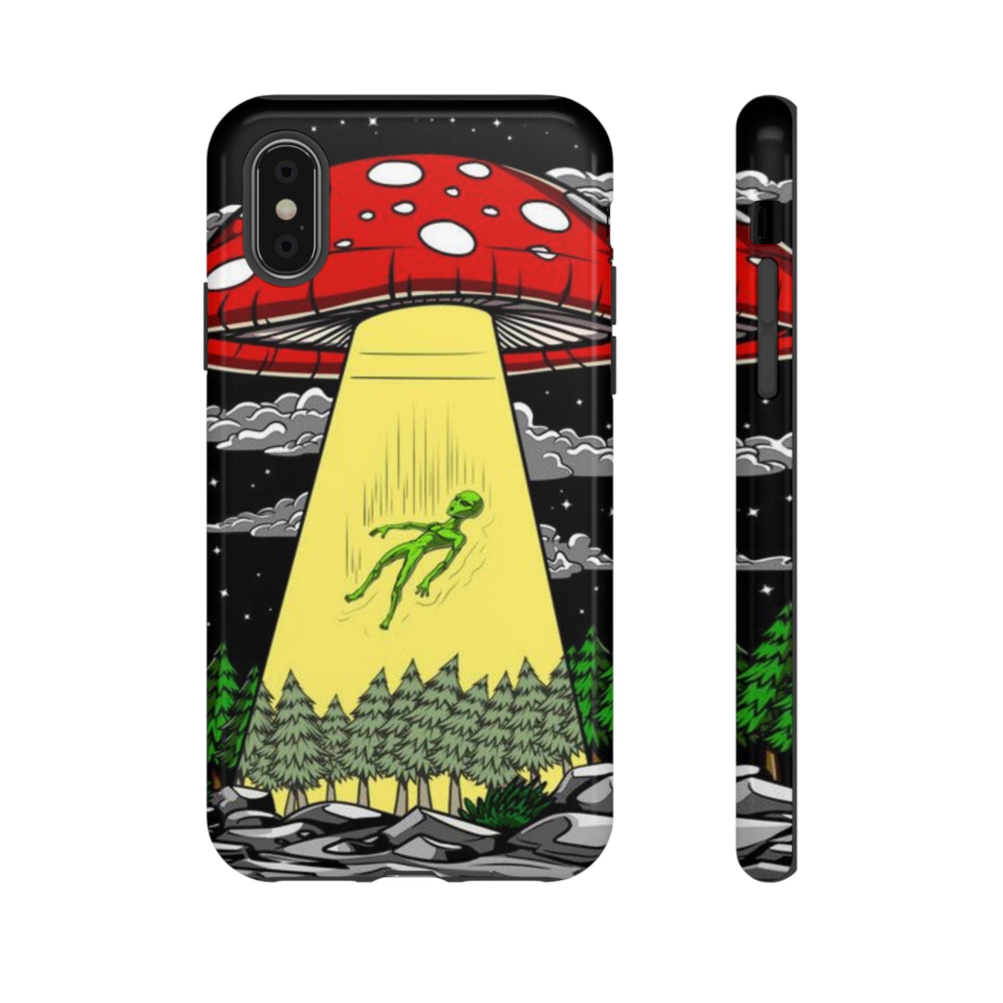 Alien Abduction Phone Case — Retro UFO Mushroom Beam Design Printify