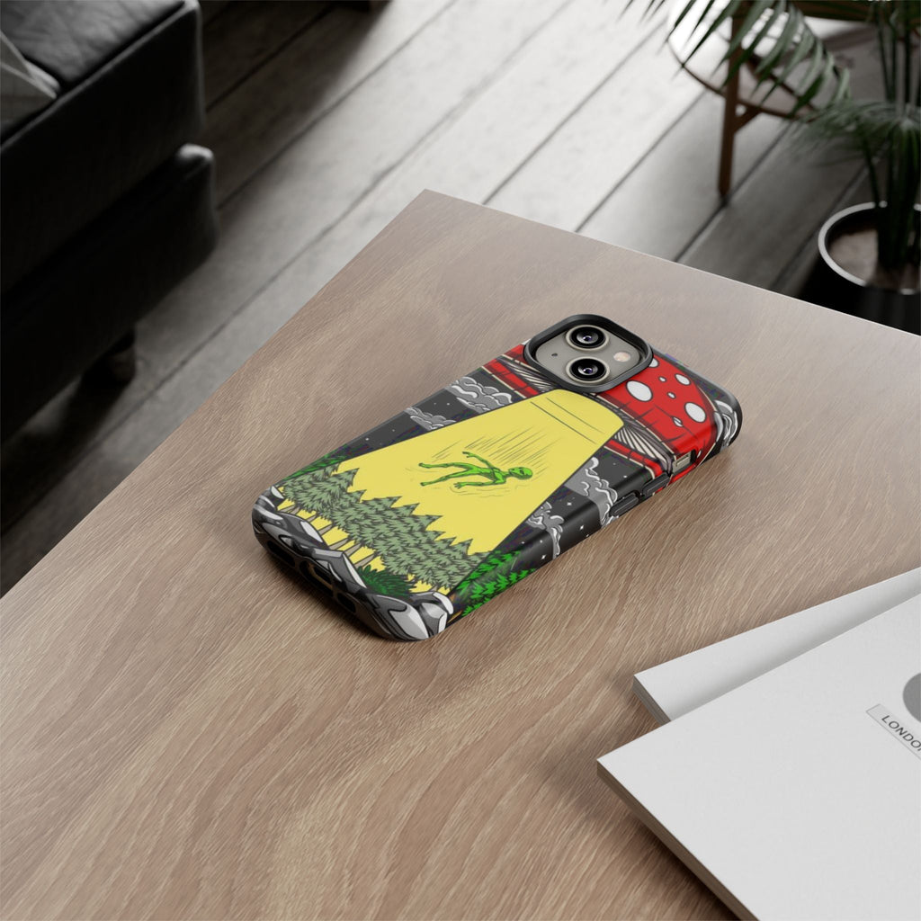 Alien Abduction Phone Case — Retro UFO Mushroom Beam Design Printify