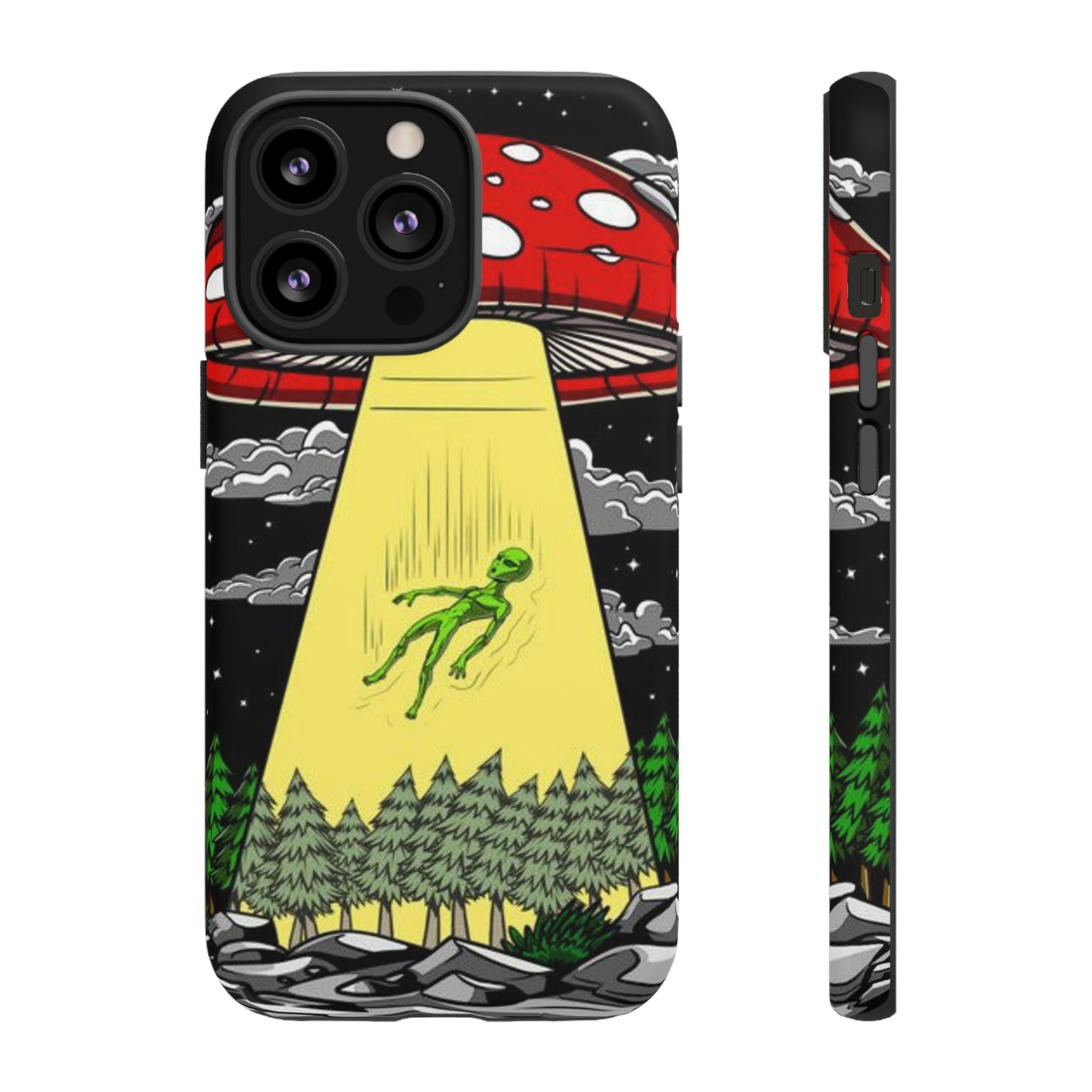 Alien Abduction Phone Case — Retro UFO Mushroom Beam Design Printify