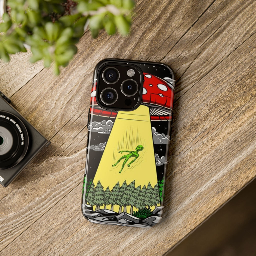 Alien Abduction Phone Case — Retro UFO Mushroom Beam Design Printify