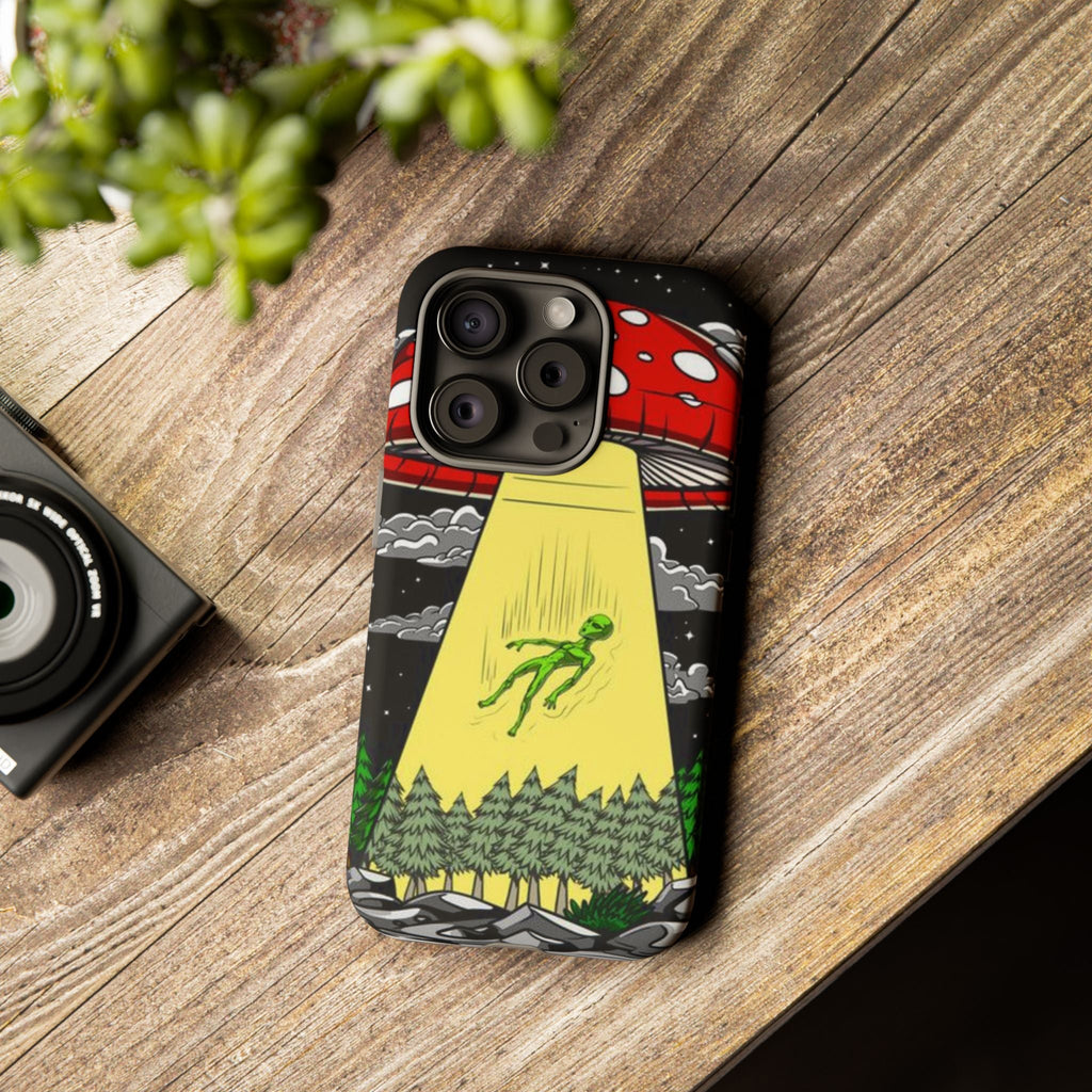 Alien Abduction Phone Case — Retro UFO Mushroom Beam Design Printify