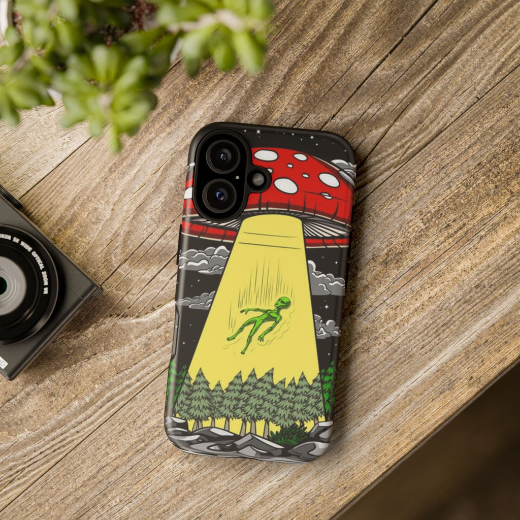 Alien Abduction Phone Case — Retro UFO Mushroom Beam Design Printify