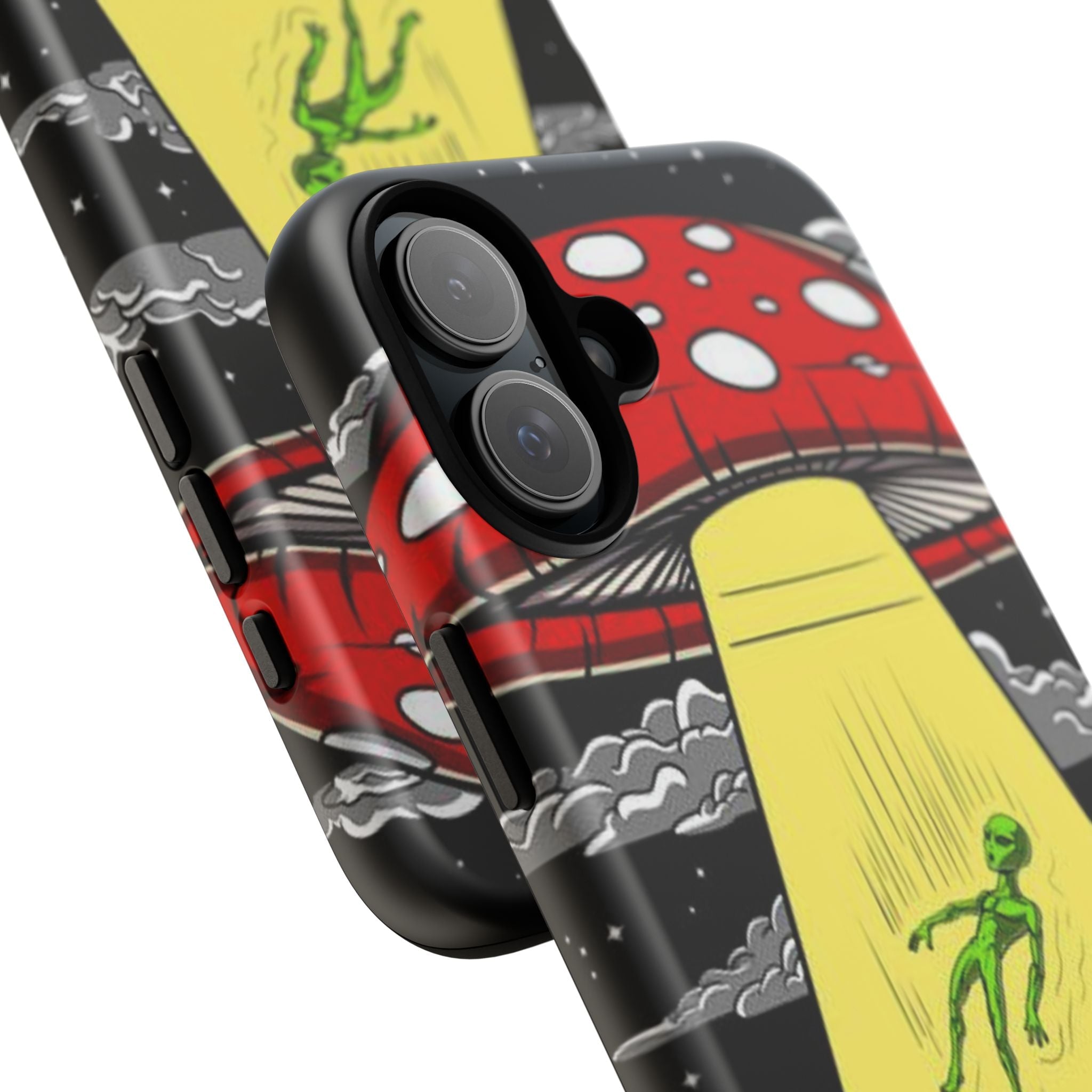Alien Abduction Phone Case — Retro UFO Mushroom Beam Design Printify