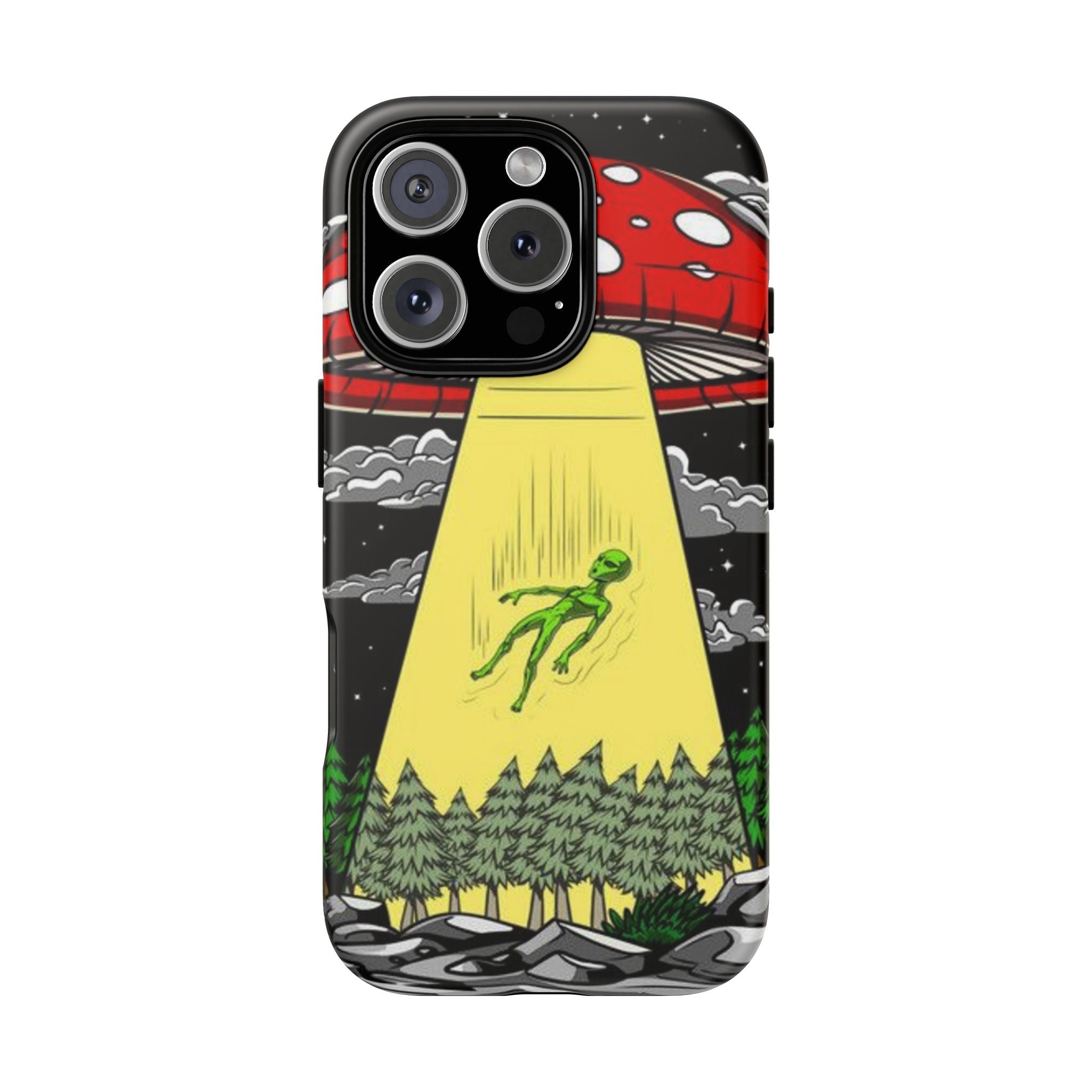 Alien Abduction Phone Case — Retro UFO Mushroom Beam Design Printify