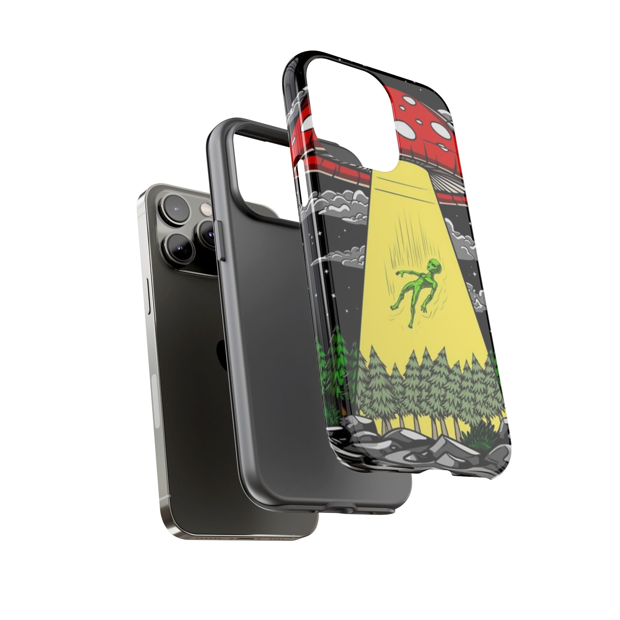 Alien Abduction Phone Case — Retro UFO Mushroom Beam Design Printify