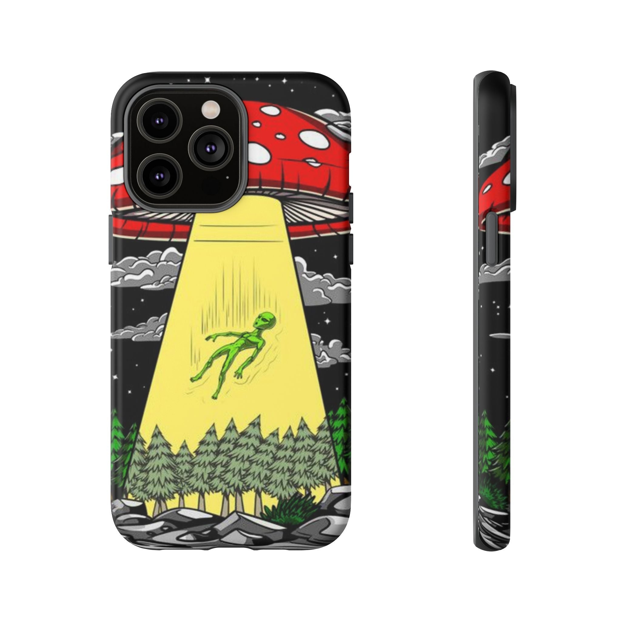 Alien Abduction Phone Case — Retro UFO Mushroom Beam Design Printify