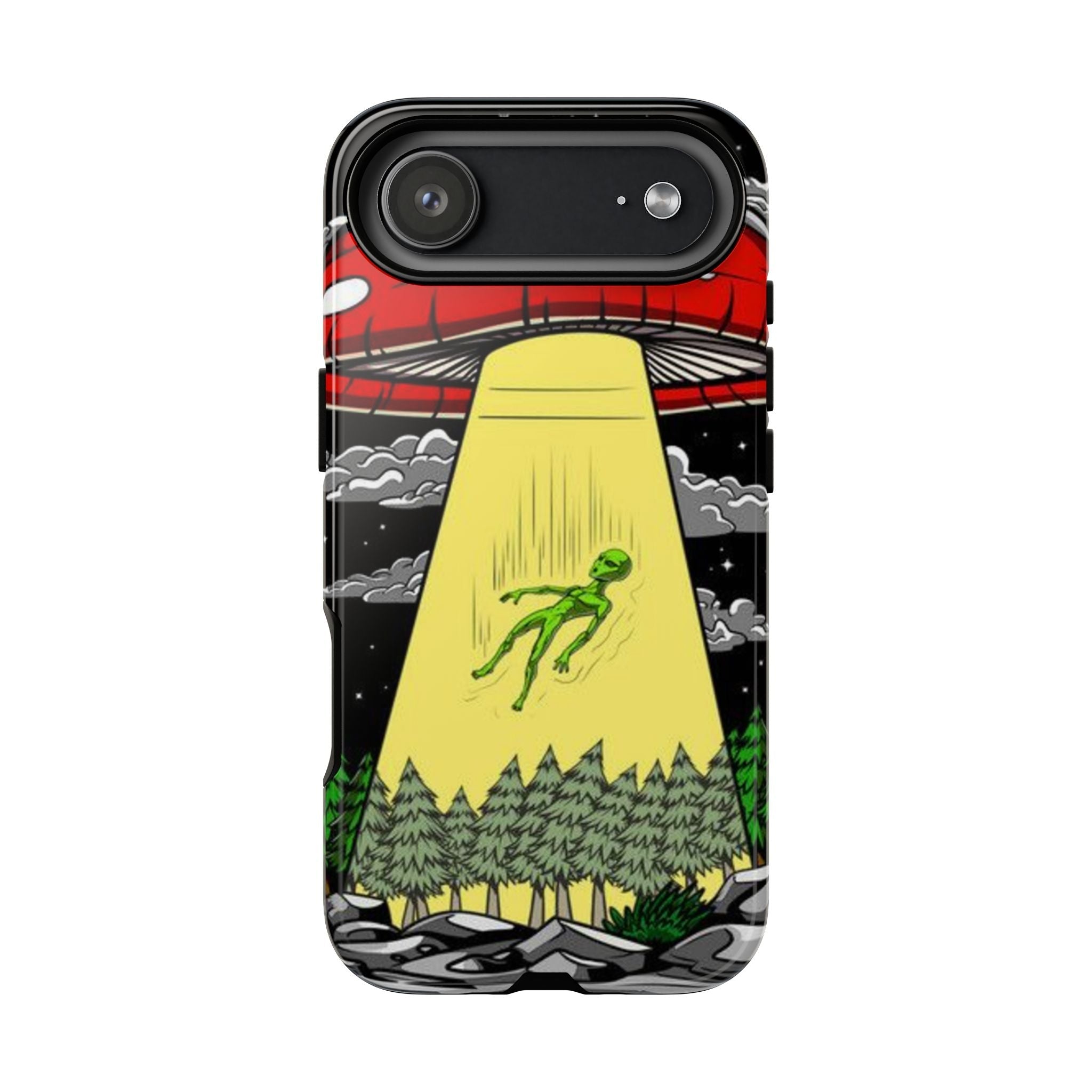 Alien Abduction Phone Case — Retro UFO Mushroom Beam Design Printify