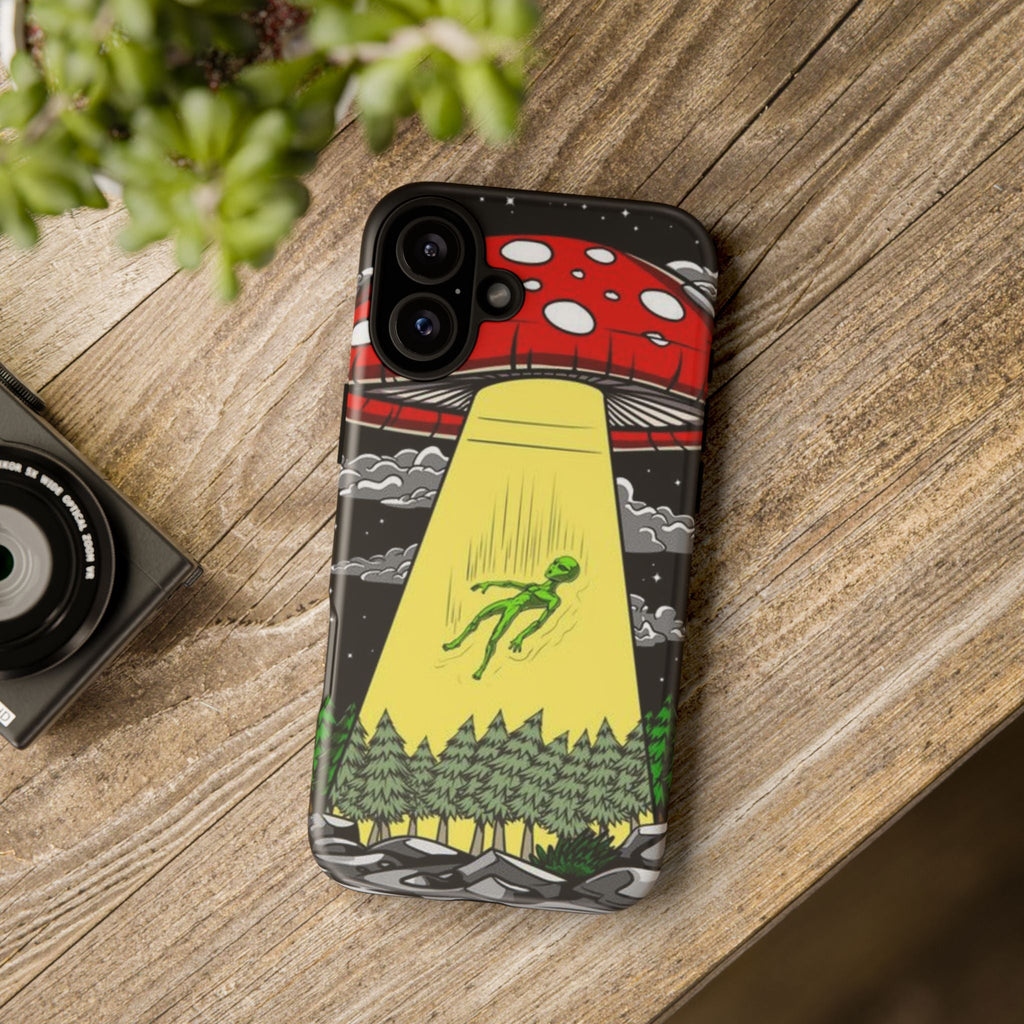 Alien Abduction Phone Case — Retro UFO Mushroom Beam Design Printify