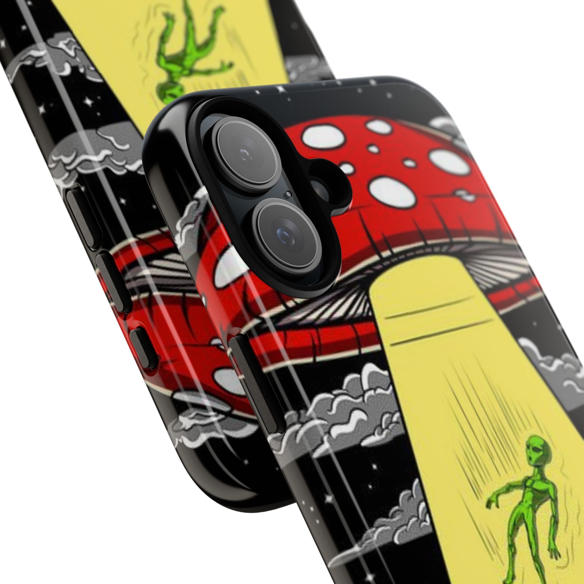 Alien Abduction Phone Case — Retro UFO Mushroom Beam Design Printify