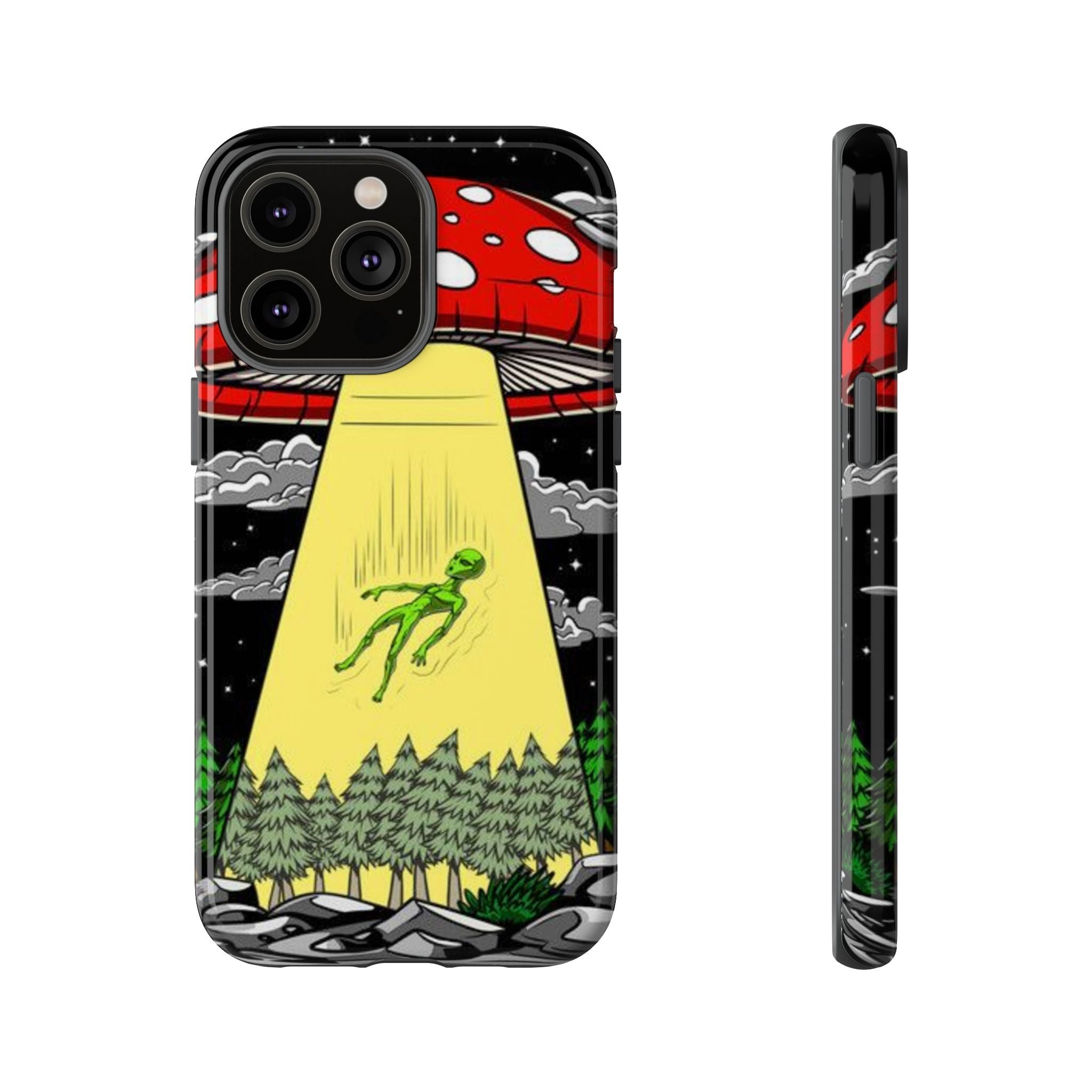 Alien Abduction Phone Case — Retro UFO Mushroom Beam Design Printify