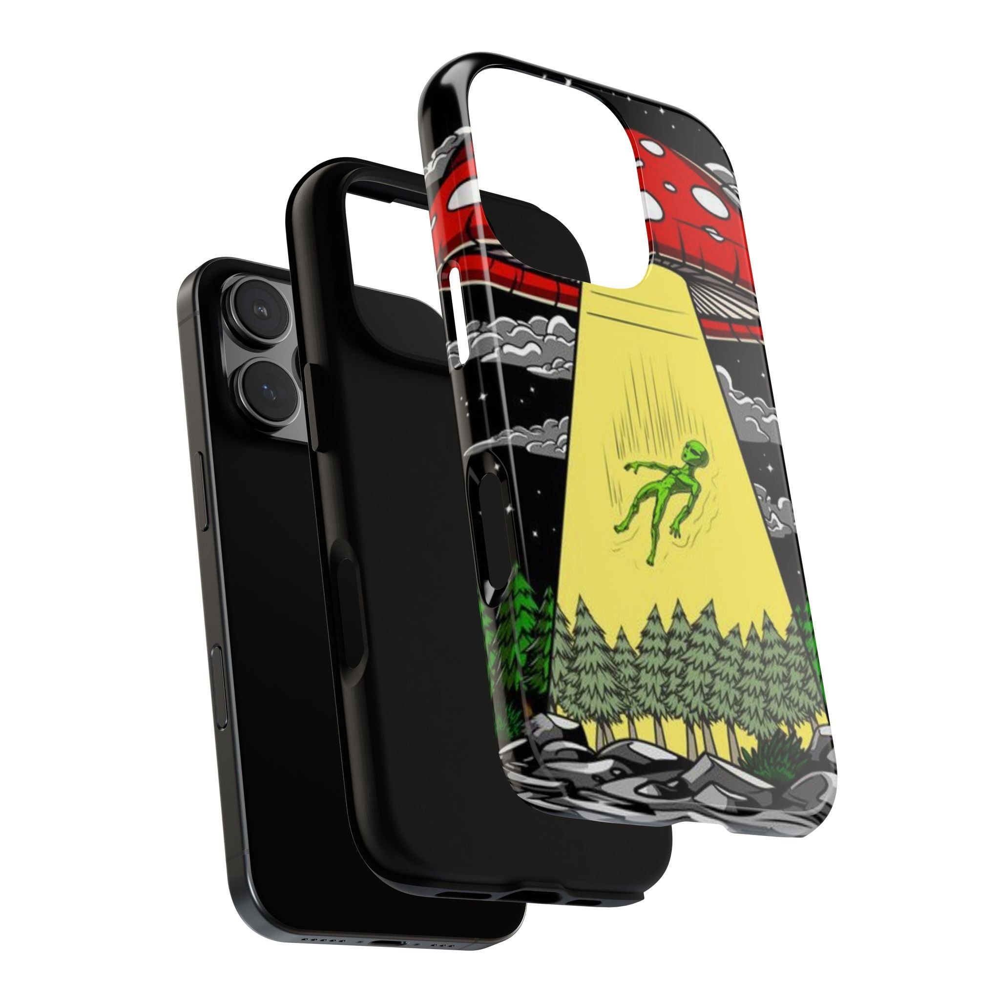 Alien Abduction Phone Case — Retro UFO Mushroom Beam Design Printify