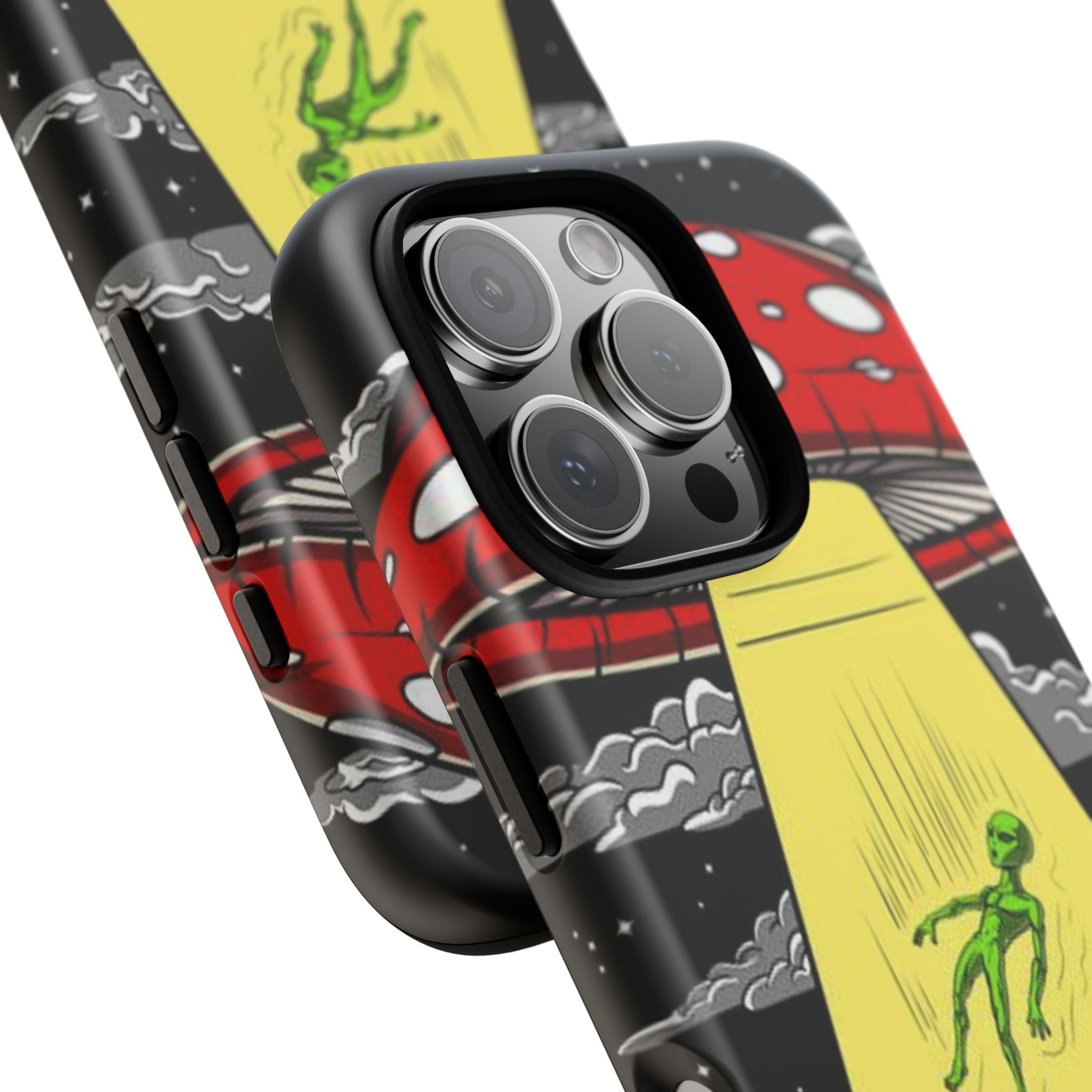 Alien Abduction Phone Case — Retro UFO Mushroom Beam Design Printify