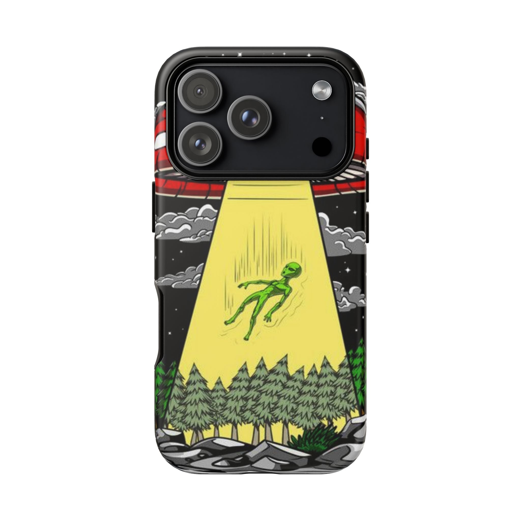 Alien Abduction Phone Case — Retro UFO Mushroom Beam Design Printify