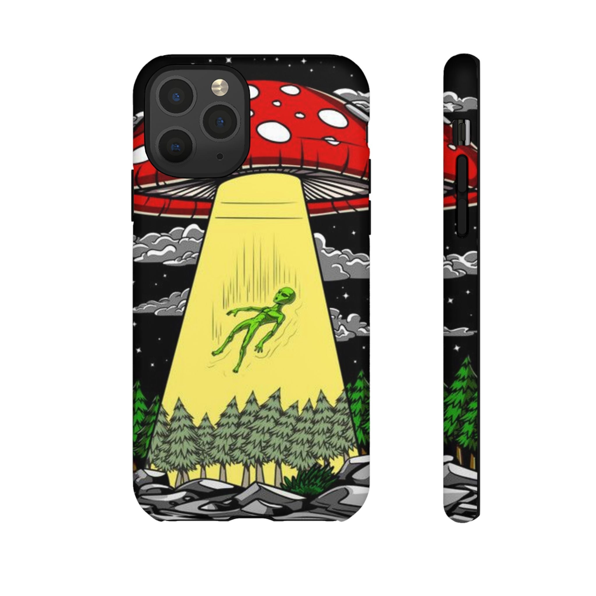 Alien Abduction Phone Case — Retro UFO Mushroom Beam Design Printify