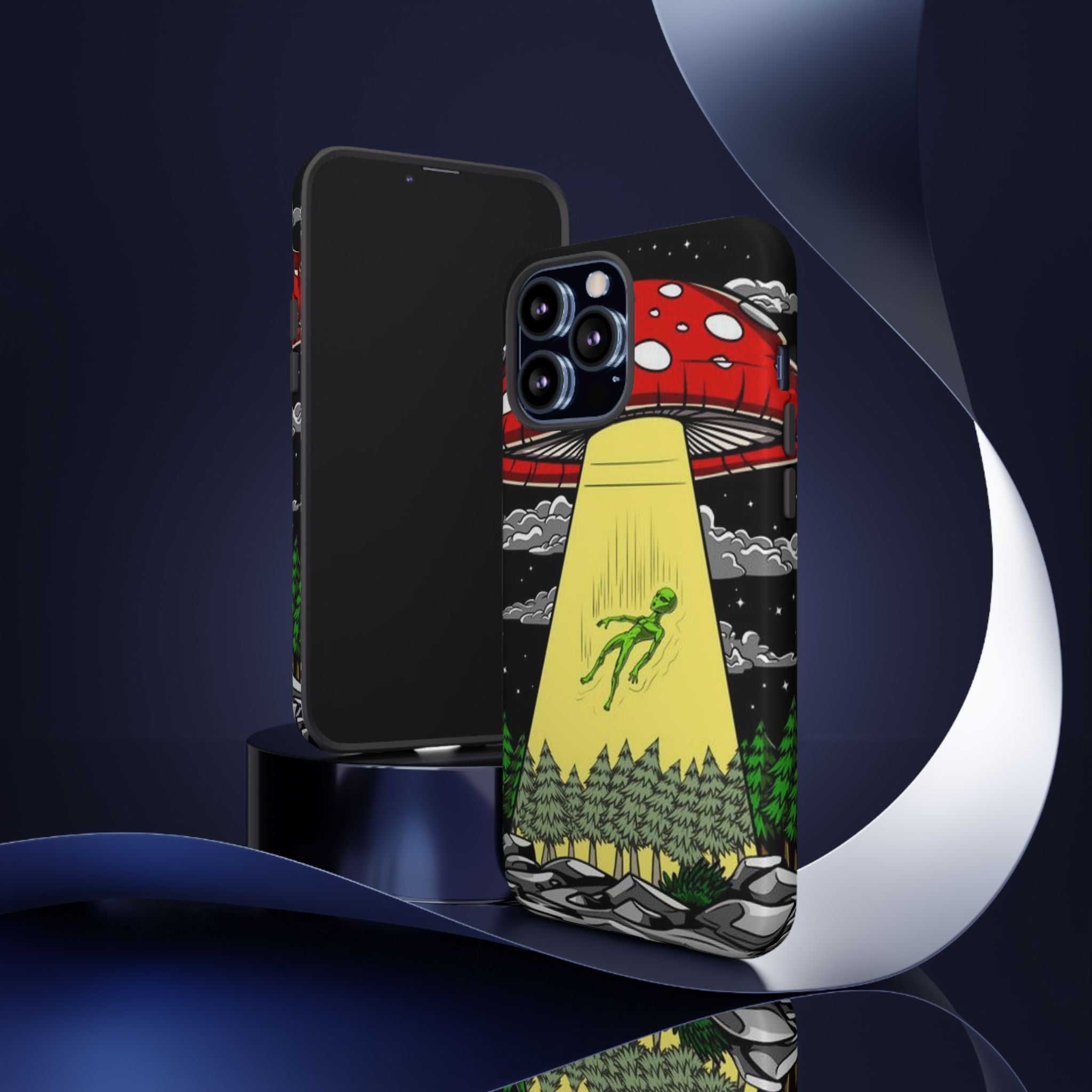 Alien Abduction Phone Case — Retro UFO Mushroom Beam Design Printify