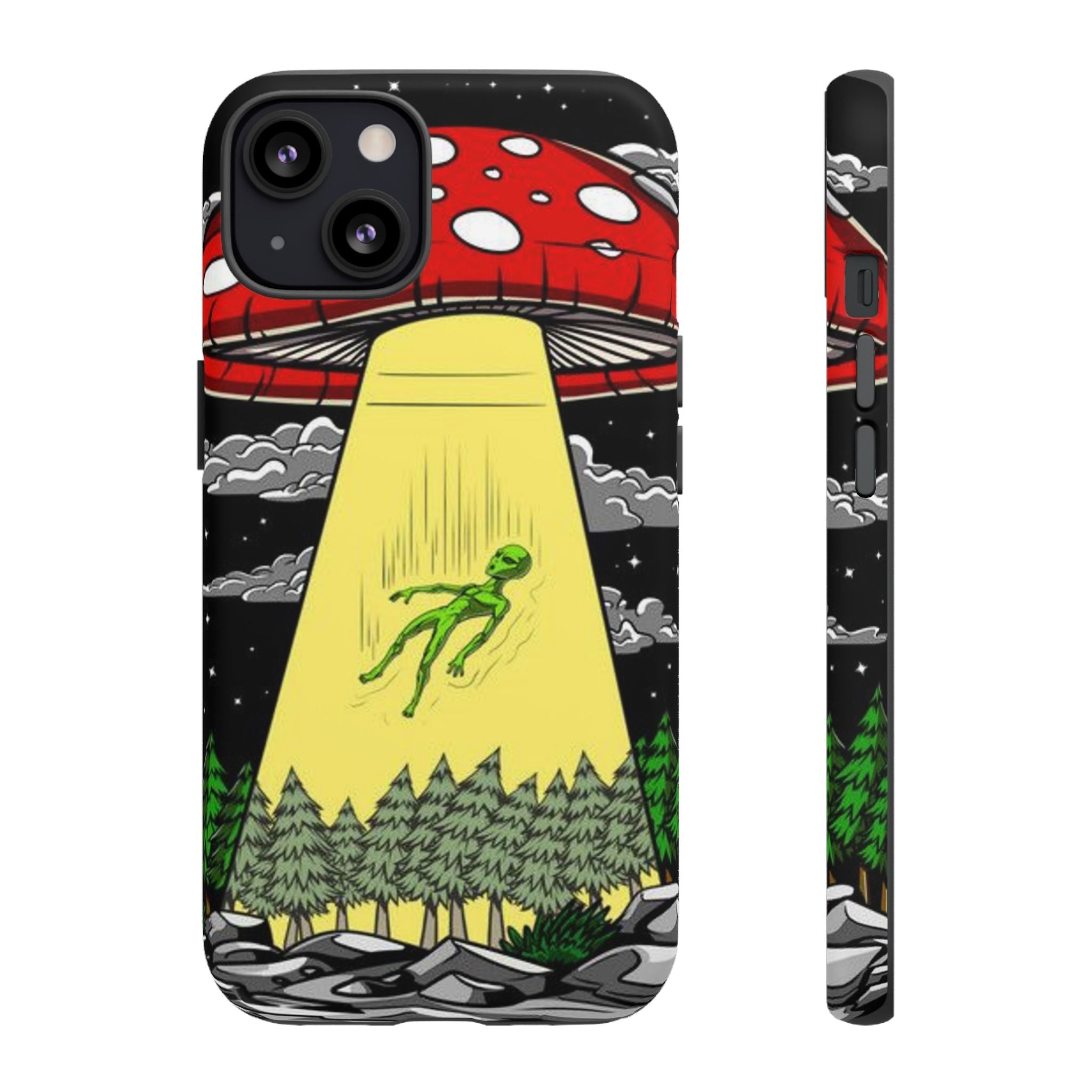 Alien Abduction Phone Case — Retro UFO Mushroom Beam Design Printify