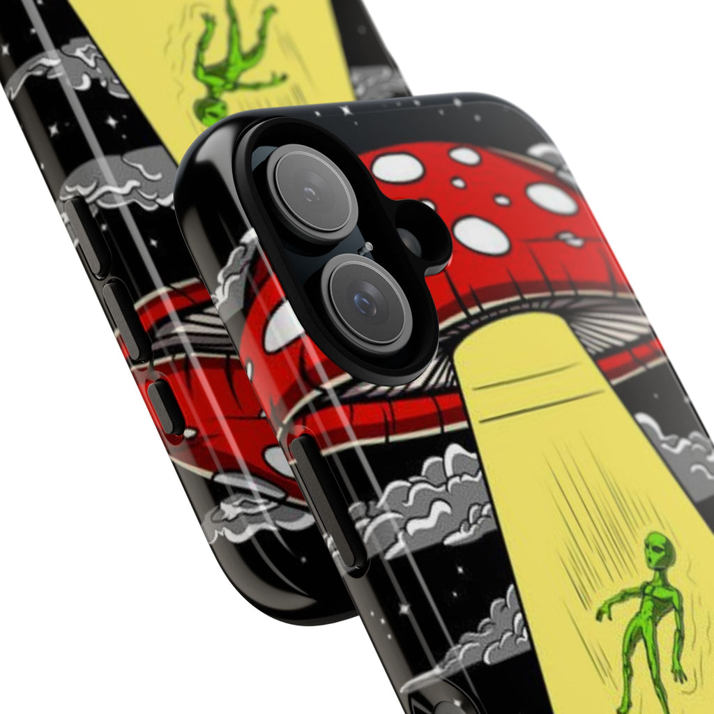 Alien Abduction Phone Case — Retro UFO Mushroom Beam Design Printify