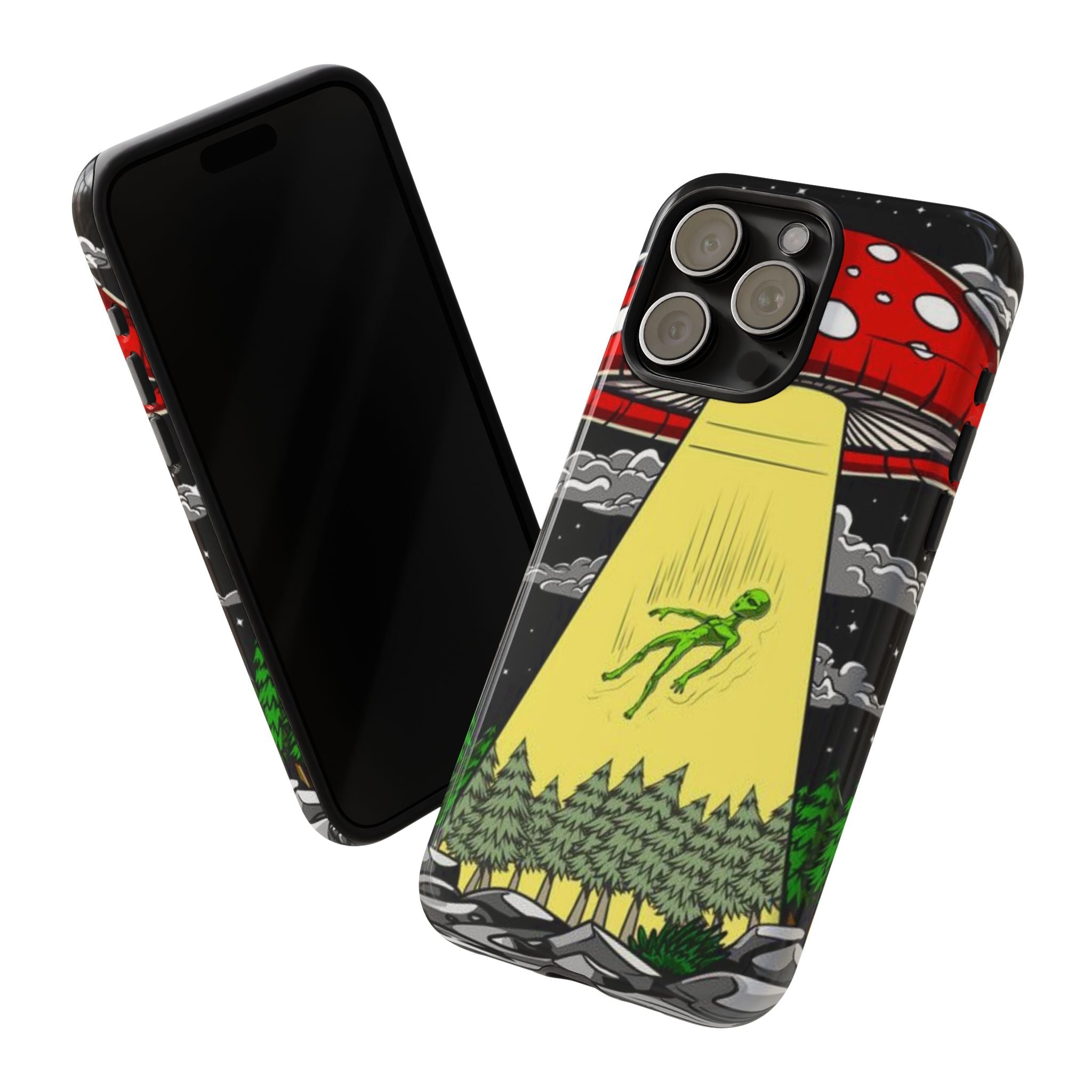 Alien Abduction Phone Case — Retro UFO Mushroom Beam Design Printify