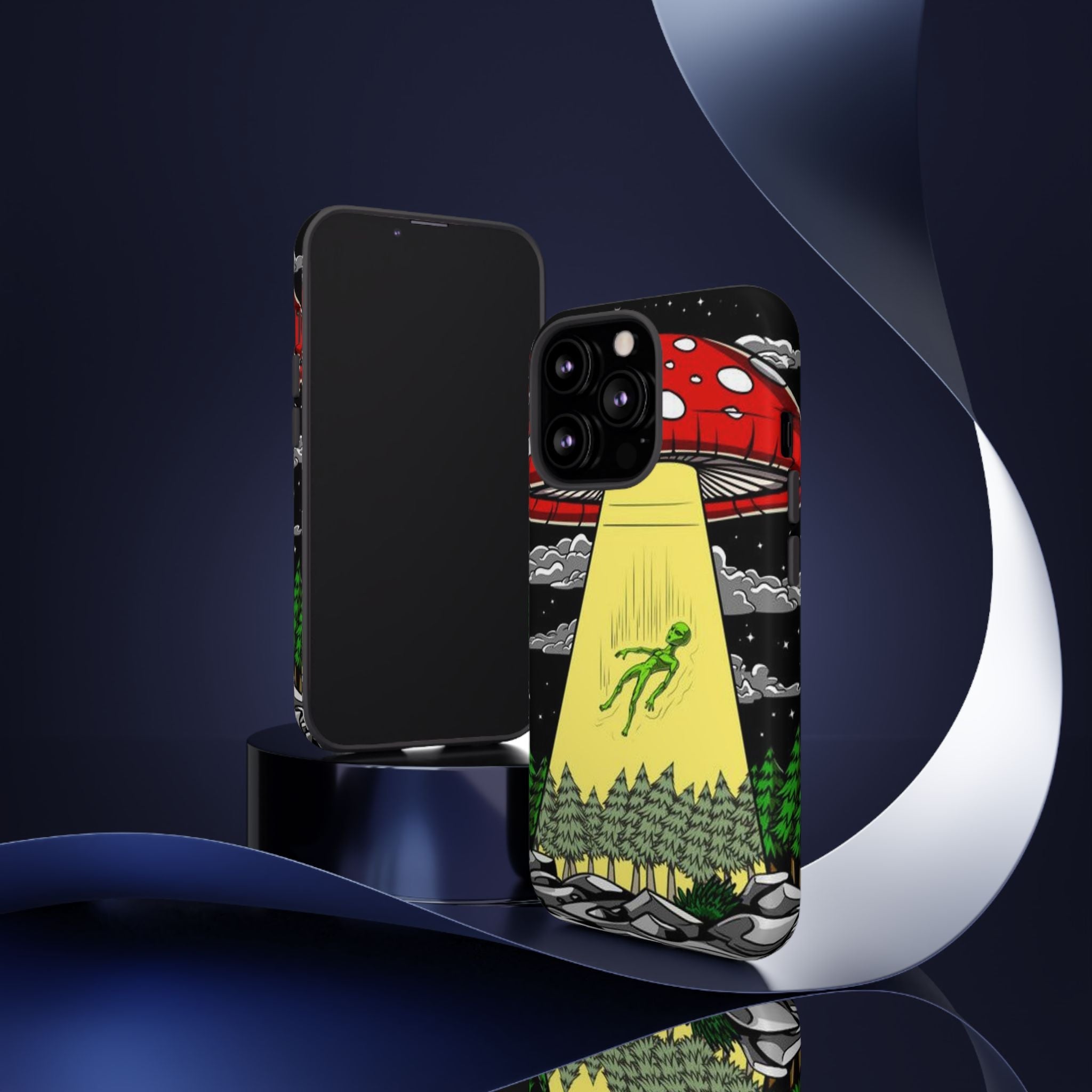 Alien Abduction Phone Case — Retro UFO Mushroom Beam Design Printify