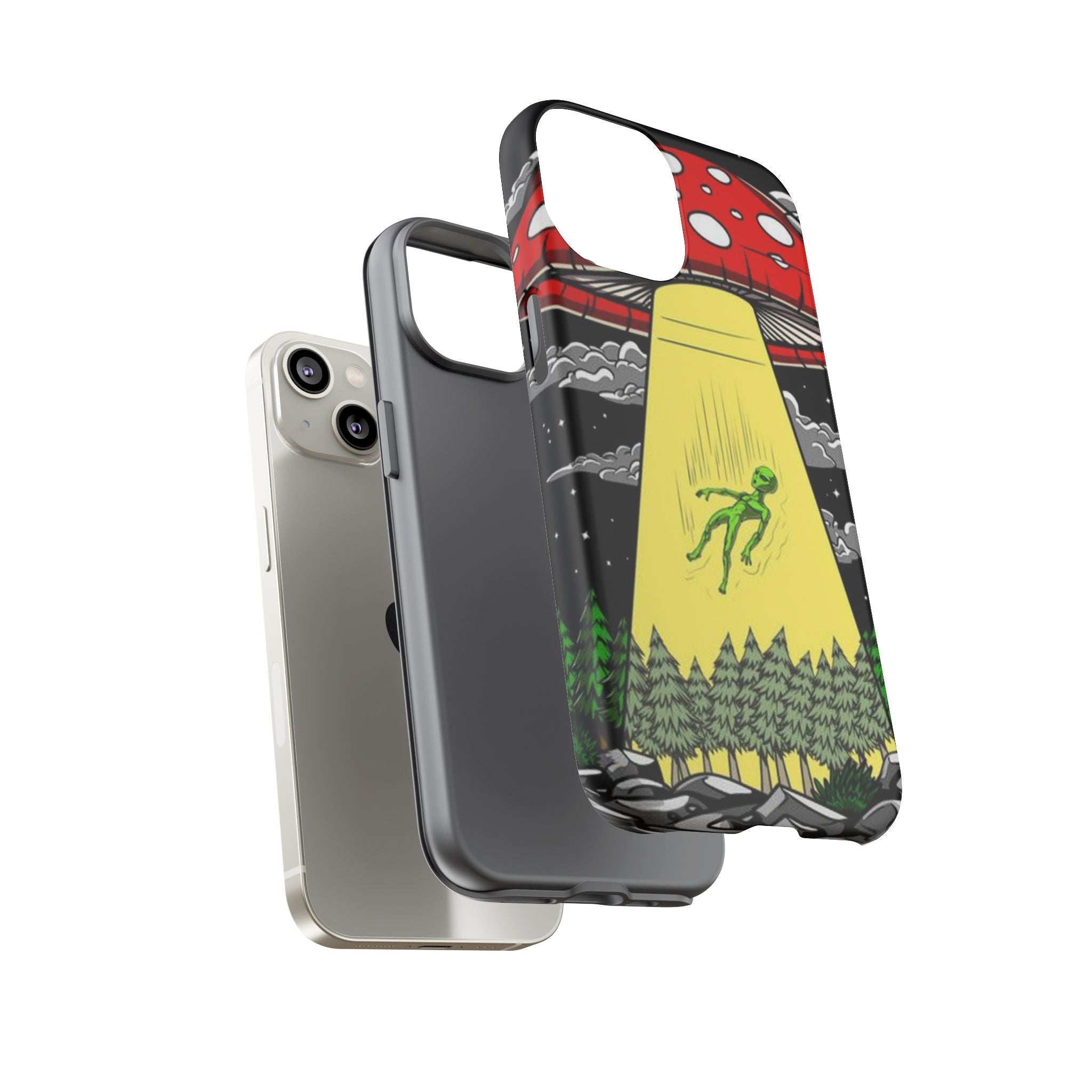 Alien Abduction Phone Case — Retro UFO Mushroom Beam Design Printify