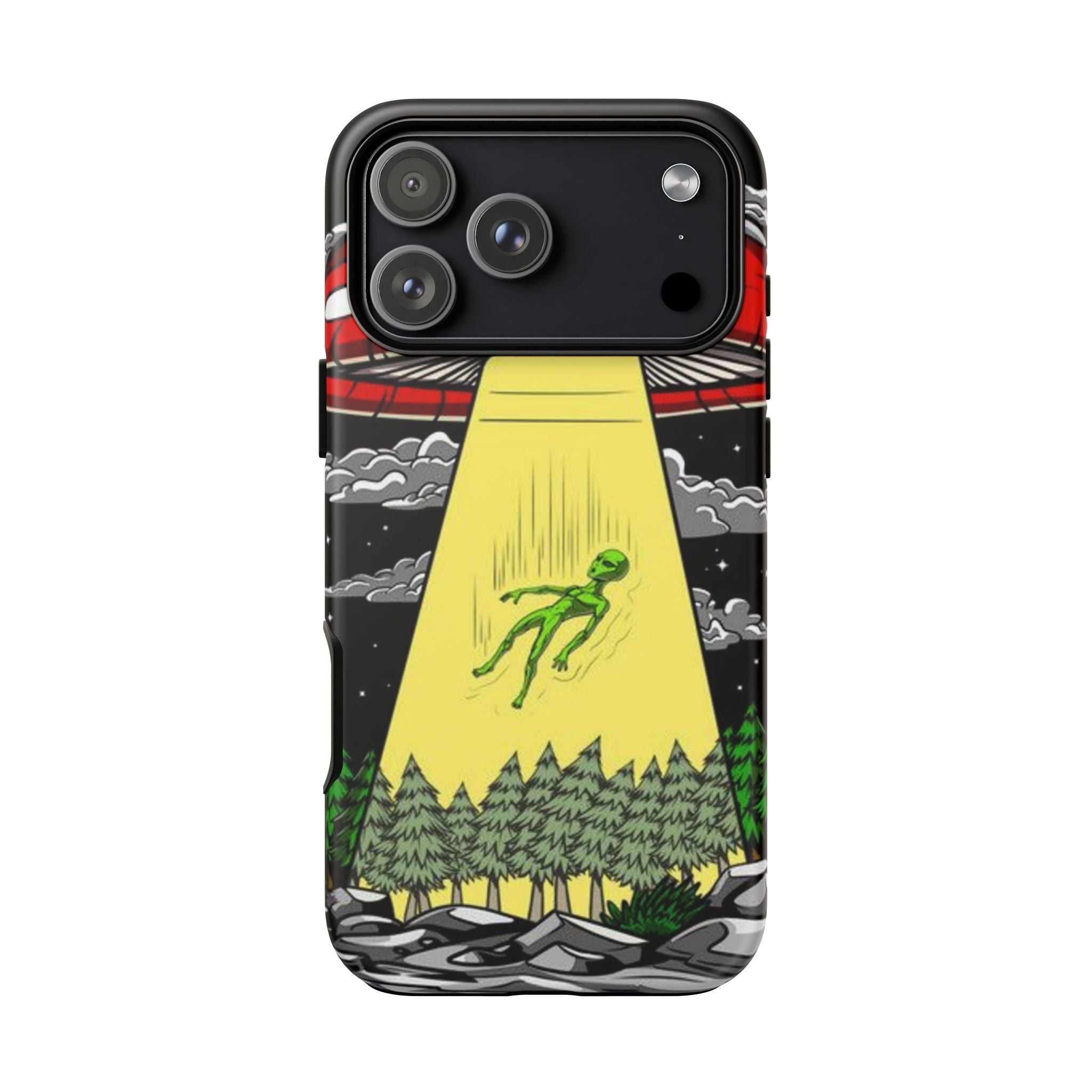 Alien Abduction Phone Case — Retro UFO Mushroom Beam Design Printify