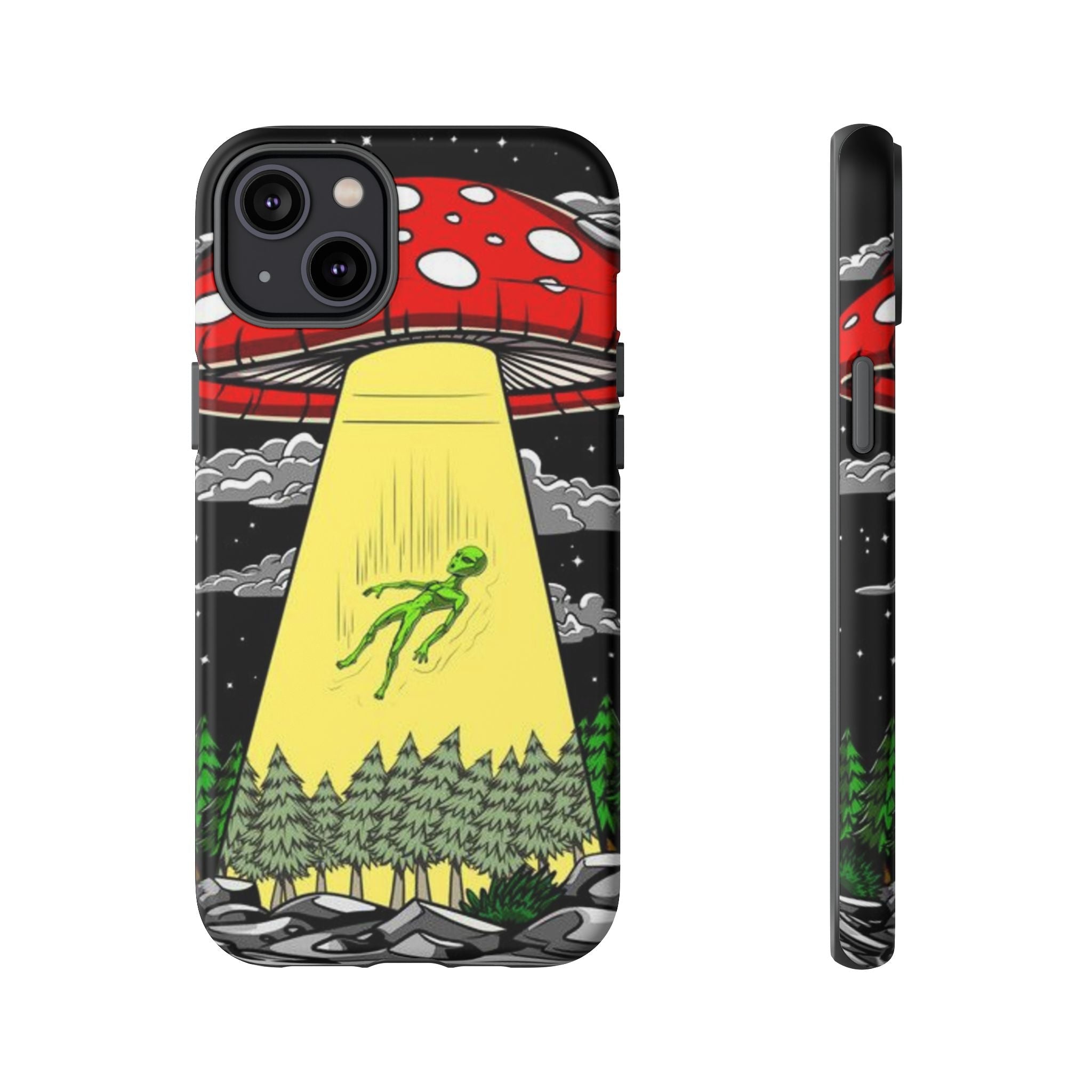 Alien Abduction Phone Case — Retro UFO Mushroom Beam Design Printify