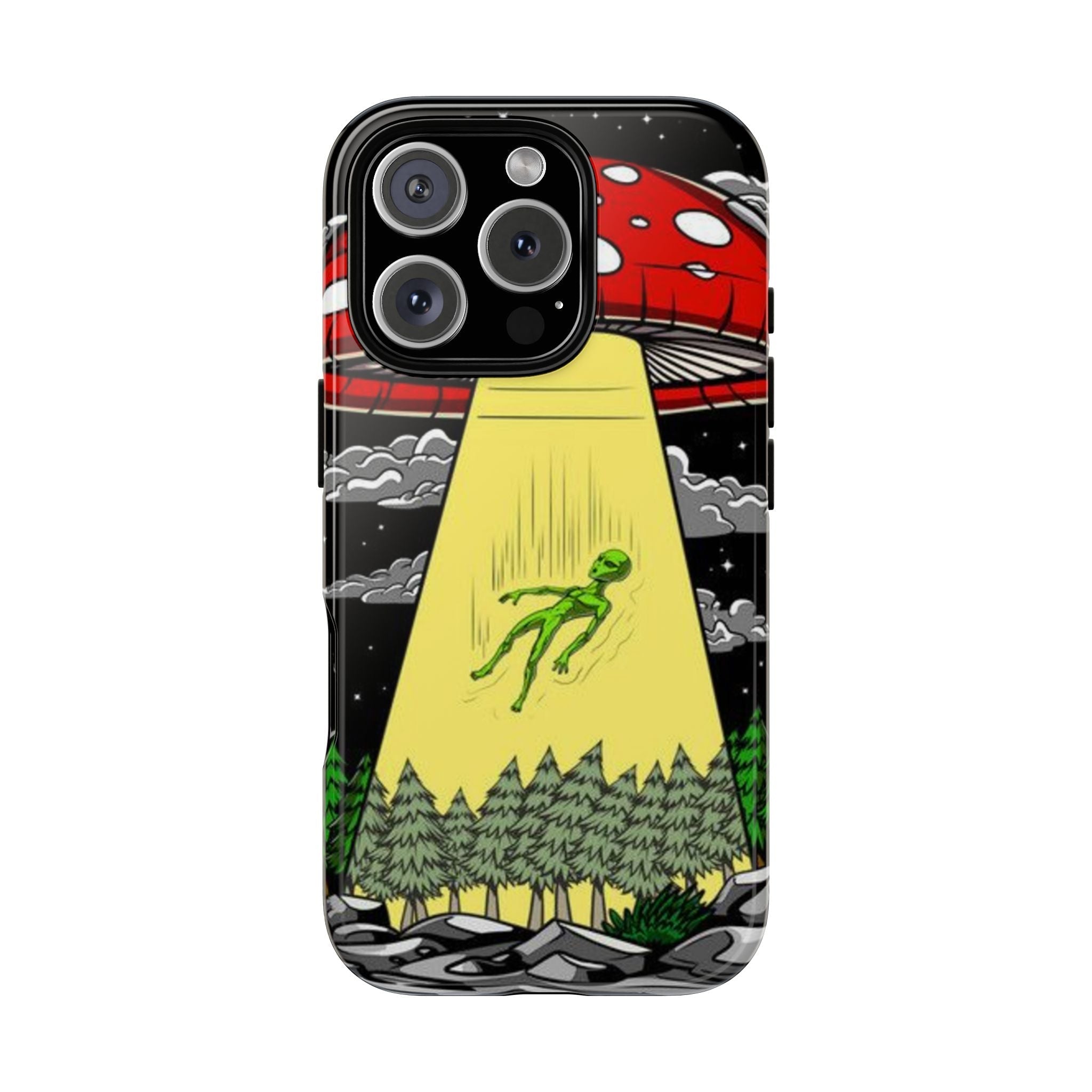 Alien Abduction Phone Case — Retro UFO Mushroom Beam Design Printify