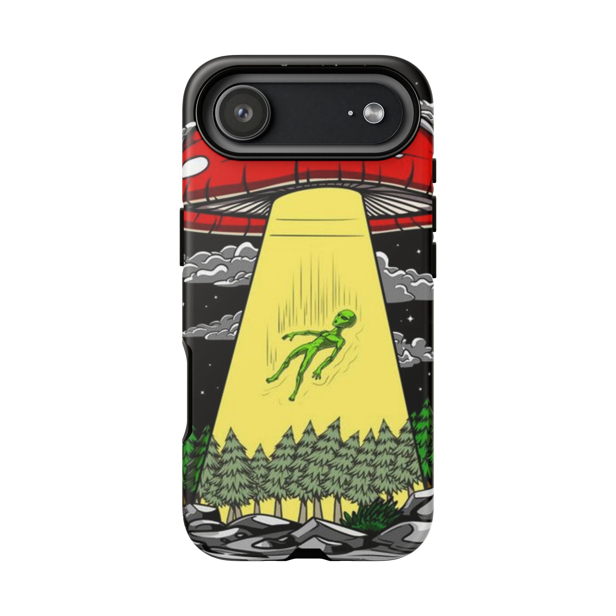 Alien Abduction Phone Case — Retro UFO Mushroom Beam Design Printify