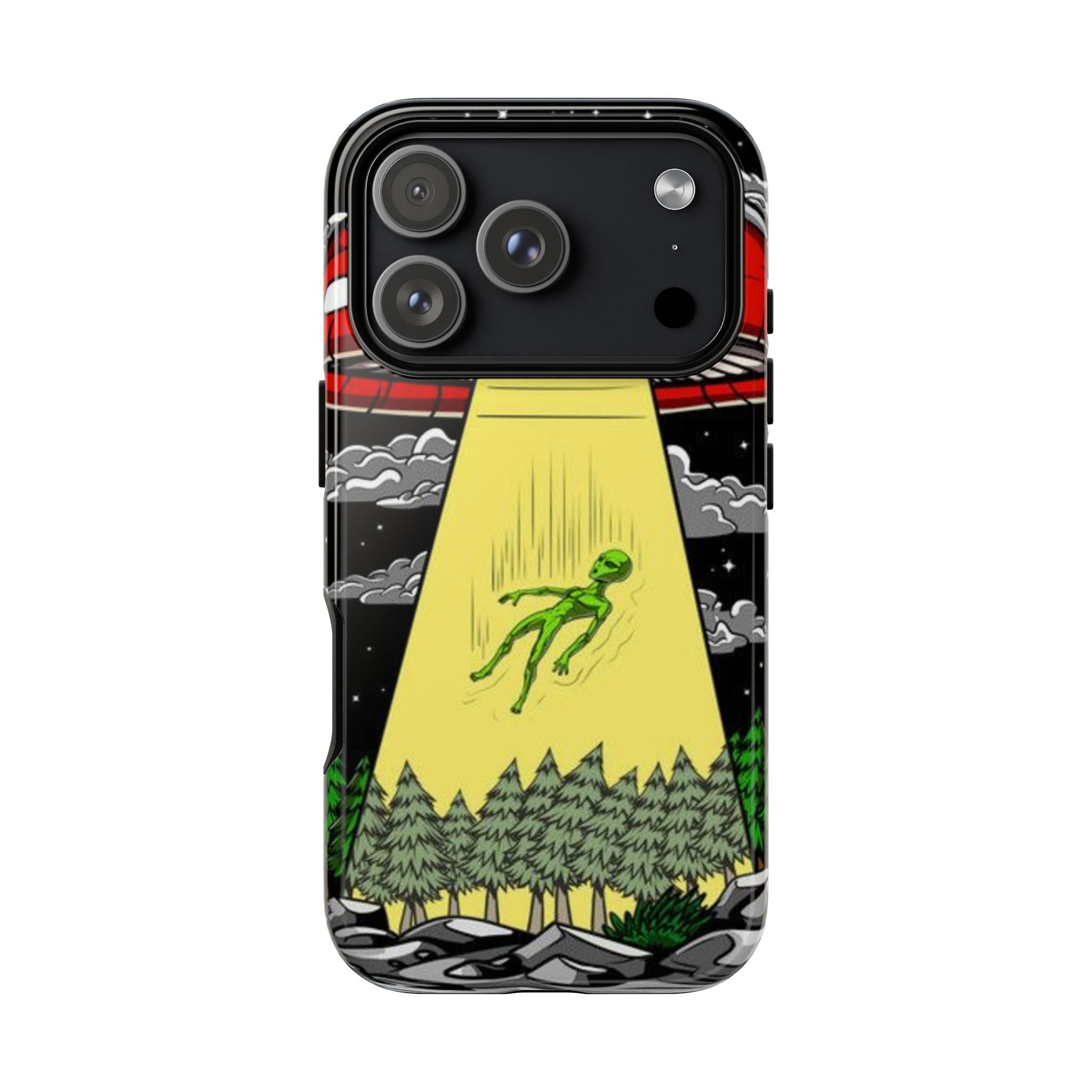 Alien Abduction Phone Case — Retro UFO Mushroom Beam Design Printify