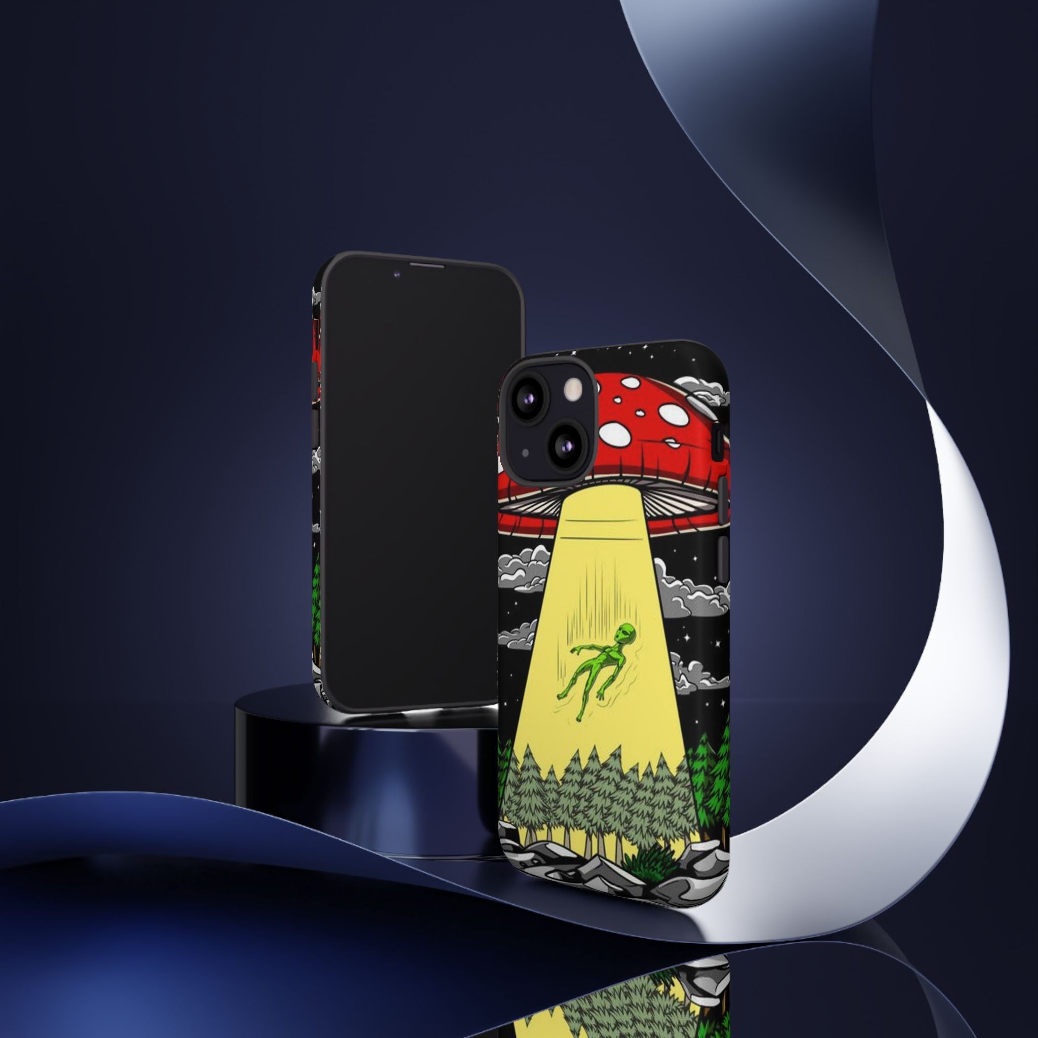 Alien Abduction Phone Case — Retro UFO Mushroom Beam Design Printify