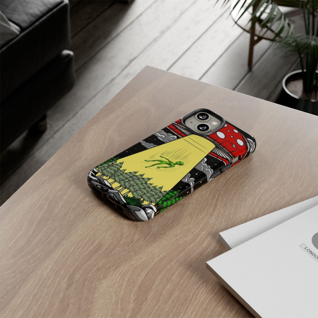 Alien Abduction Phone Case — Retro UFO Mushroom Beam Design Printify