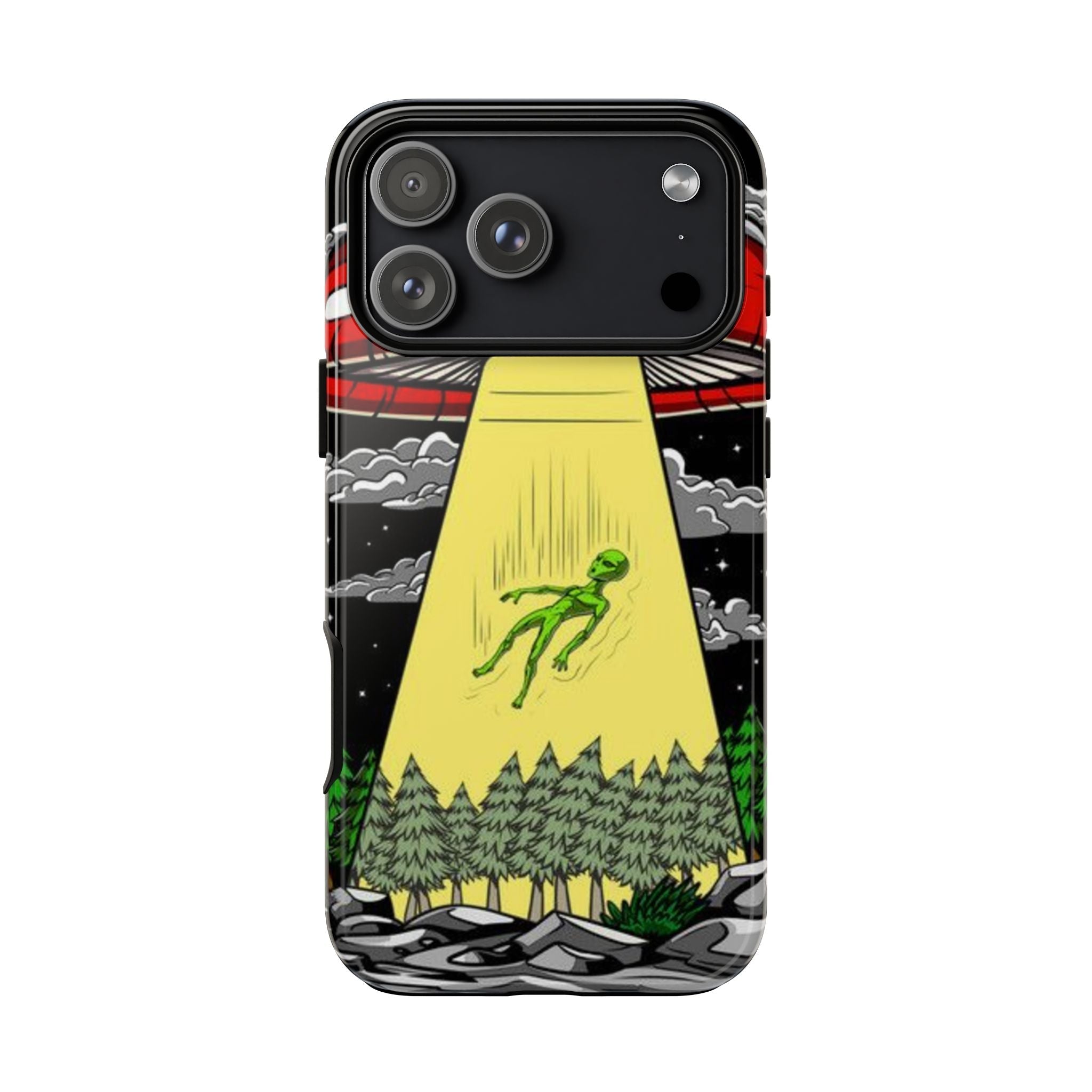 Alien Abduction Phone Case — Retro UFO Mushroom Beam Design Printify